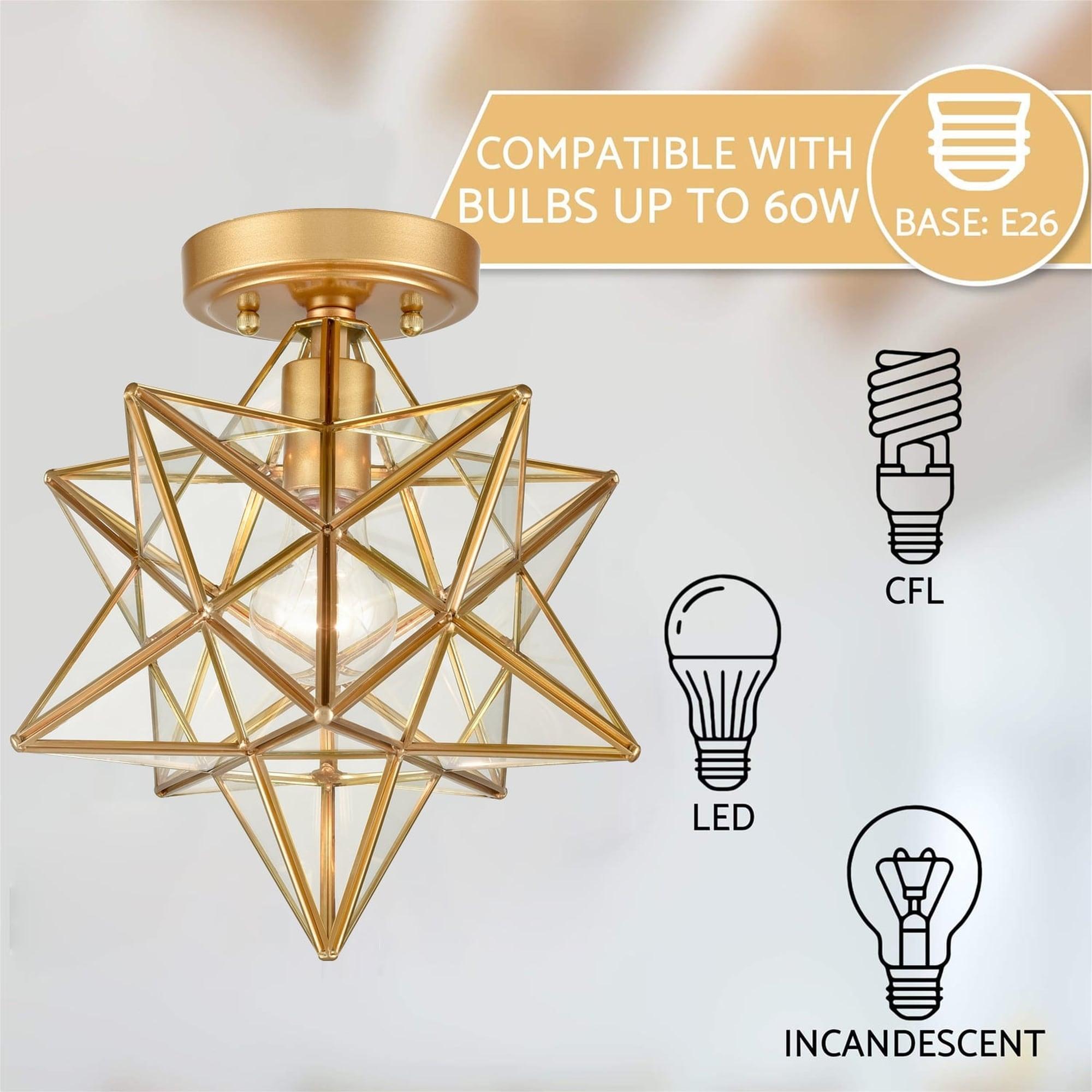 Everly Quinn 12" Moravian Star Metal/Clear Glass LED Flush Mount, Gold/Clear