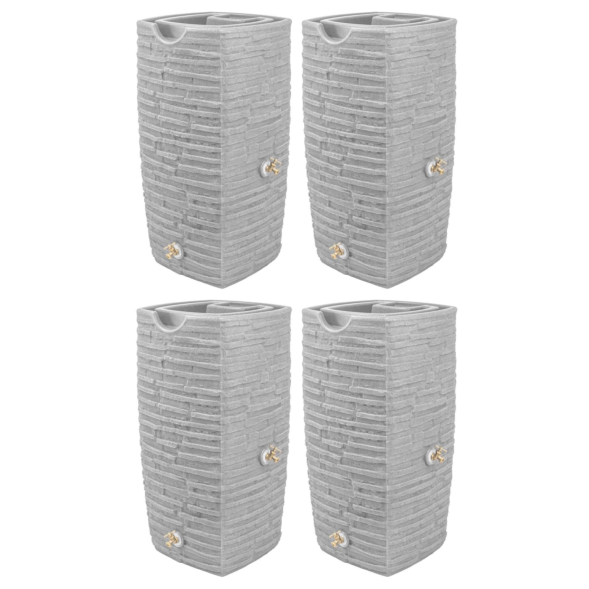 Good Ideas Impressions Riverwalk 50 Gallon Faux Slate Surface Dual Spigot Rain Barrel with 2 Brass Spigots and Screen, Light Granite (4 Pack)