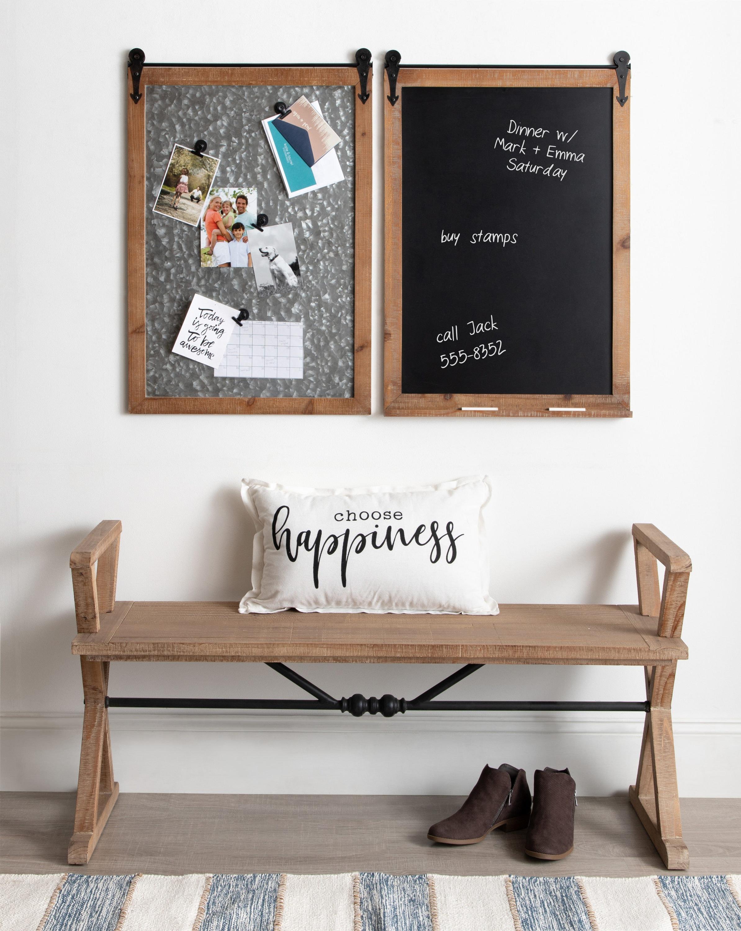 Kate and Laurel Cates Modern Farmhouse Barn Door Wood Framed Galvanized Metal Magnetic Memo Board, Rustic Brown