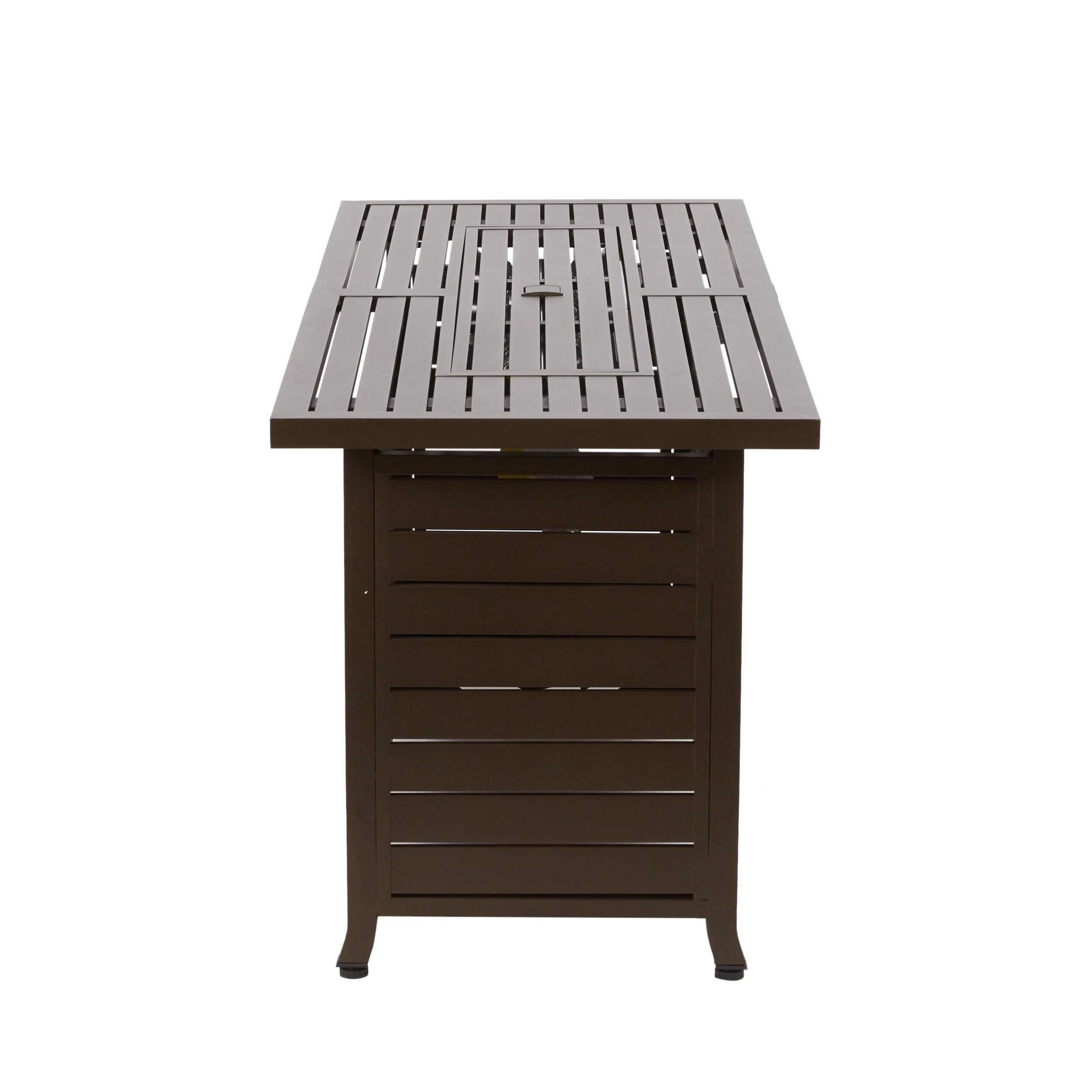 56 in. x 21 in. Rectangular Fire Table with Glass Wind Guard, Cover and Table Lid in Bronze