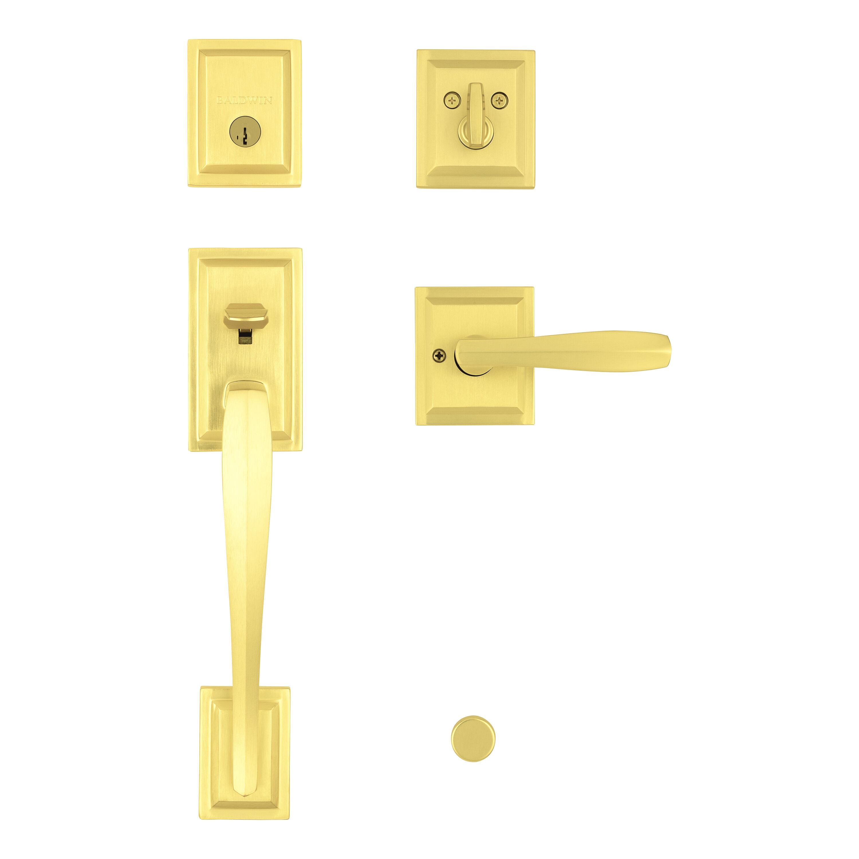 Baldwin Torrey Pines, Front Entry Handleset with Interior Lever, Featuring SmartKey Deadbolt Re-Key Technology and Microban Protection, in Satin Brass