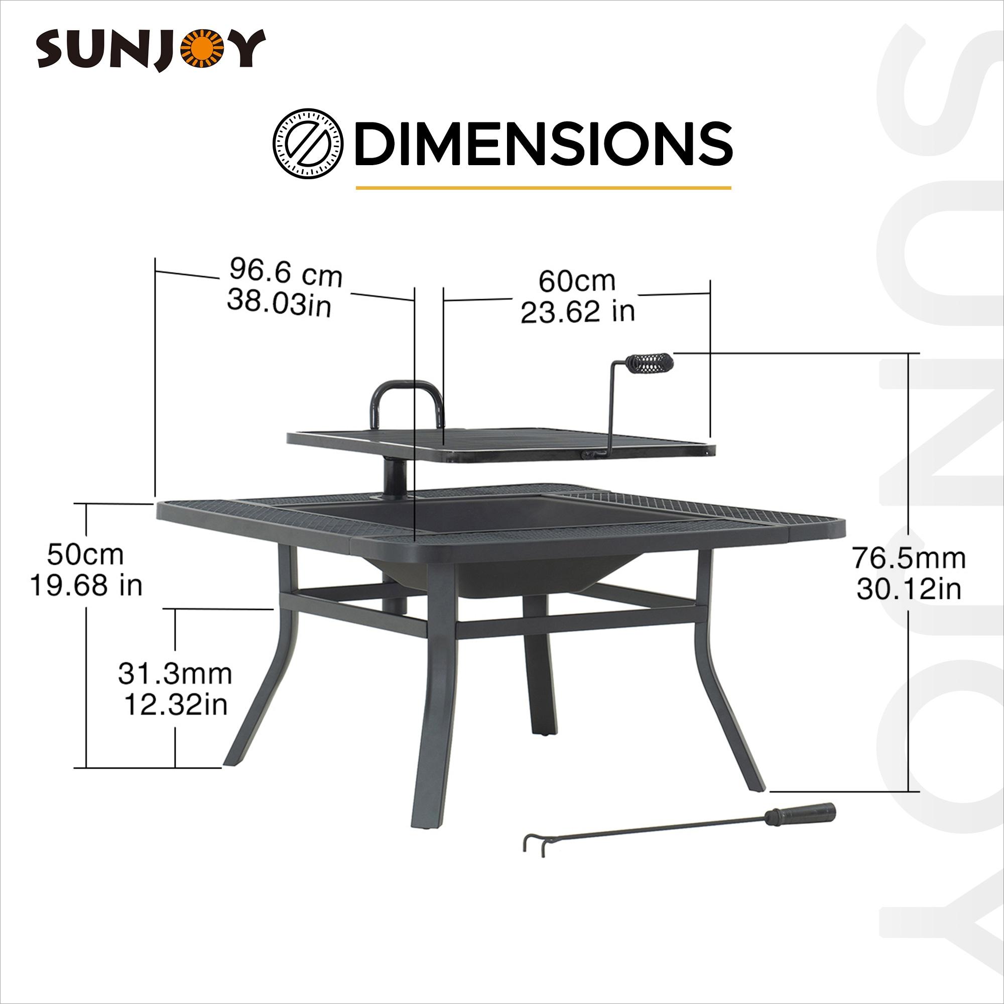 SUNJOY 38 Inch Grill Fire Pit for Outside, Outdoor Wood Burning Firepit with Adjustable Grill Grate and Fire Poker, BBQ Fire Pit table for Patio and Backyard