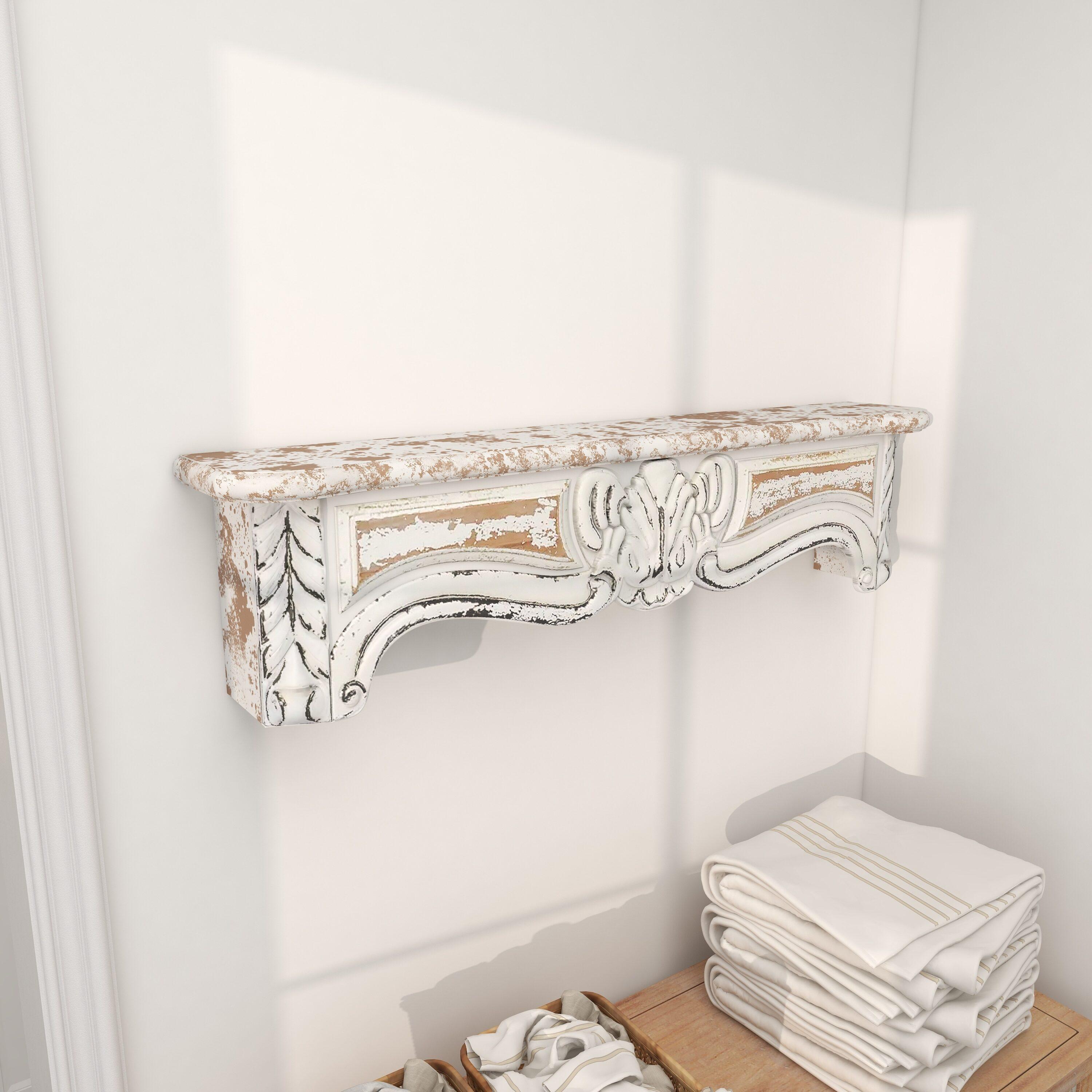 One Allium Way® Goodland White Wood 1 Shelf Scroll Wall Shelf 36" x 6" x 9"