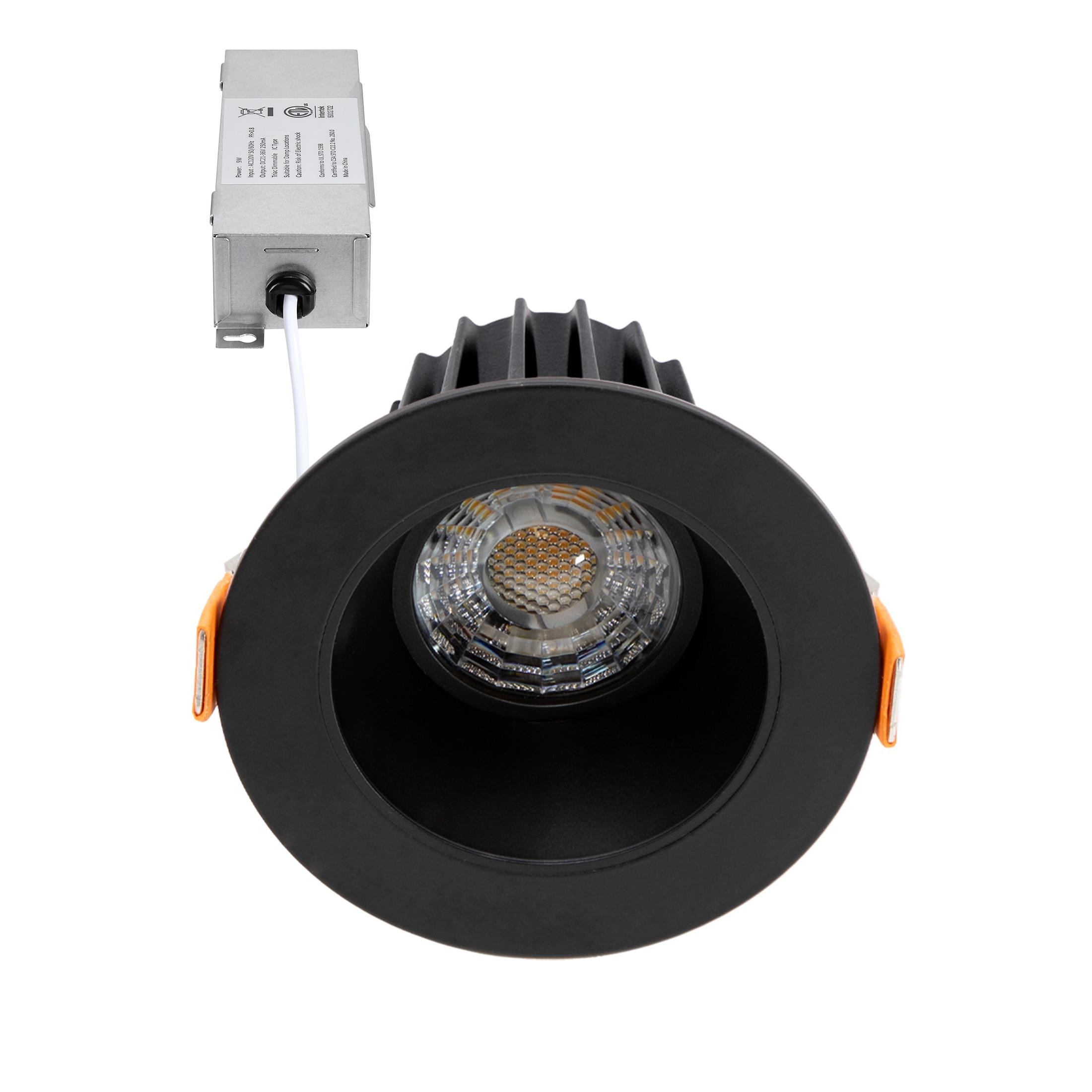 Maxxima 2 in. Ultra-Thin Recessed Anti-Glare LED Downlight - Canless IC Rated, 550 Lumens, 5 Color Temperature Selectable 2700K/3000K/3500K/4000K/5000K, Dimmable, Round Black Trim, 90 CRI, J-Box Incl