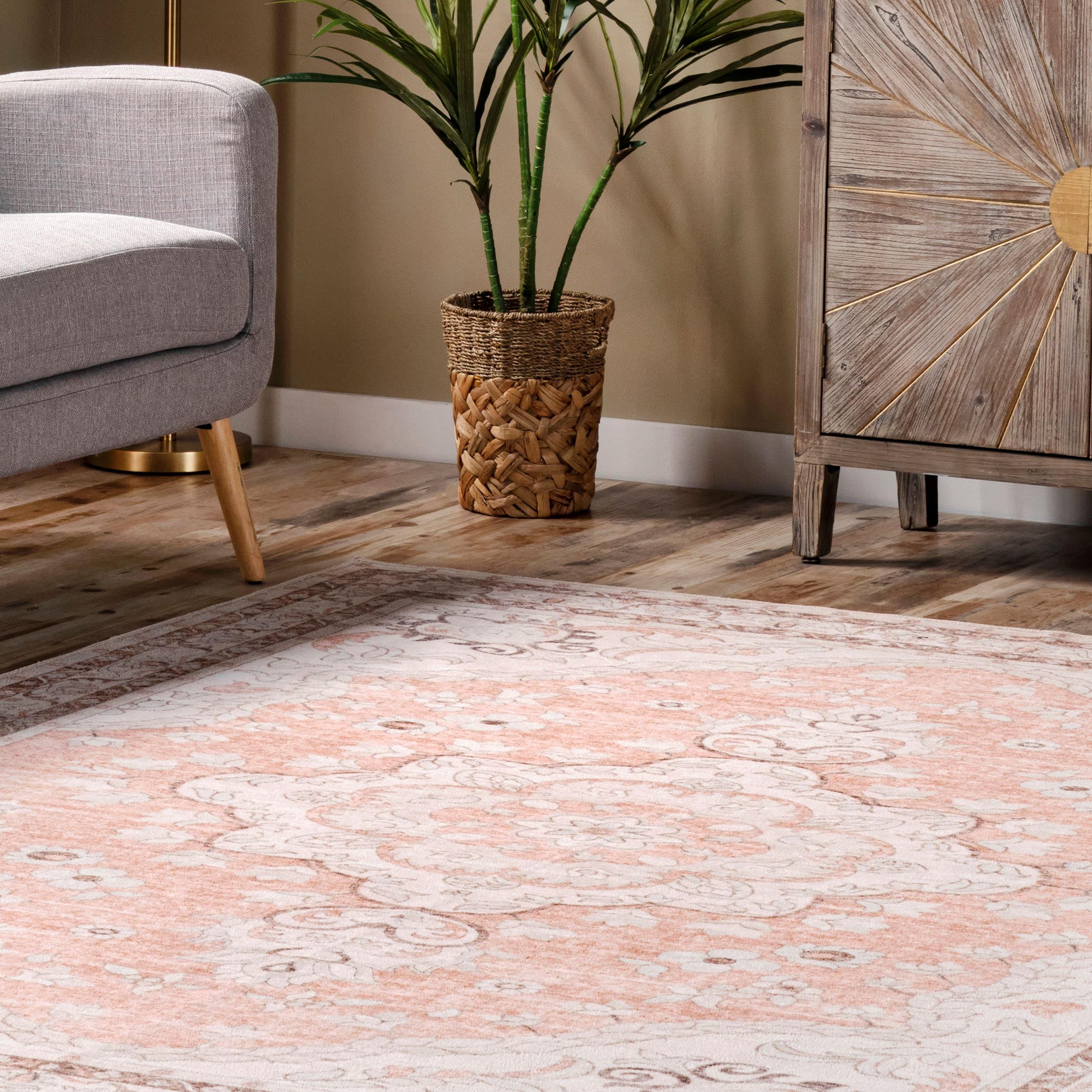 Nuloom Tracie Pet Friendly Machine Washable Floral Medallion Area Rug, 8' x 10', Peach