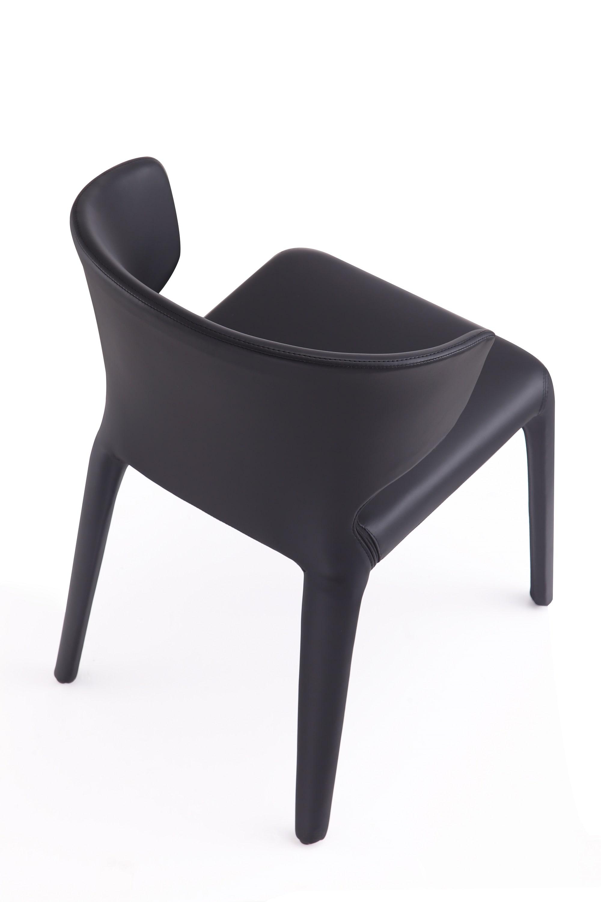 Set of 2 Conrad Faux Leather Dining Chairs Black - Manhattan Comfort: Mid-Century Modern, Metal Frame, Contoured Back