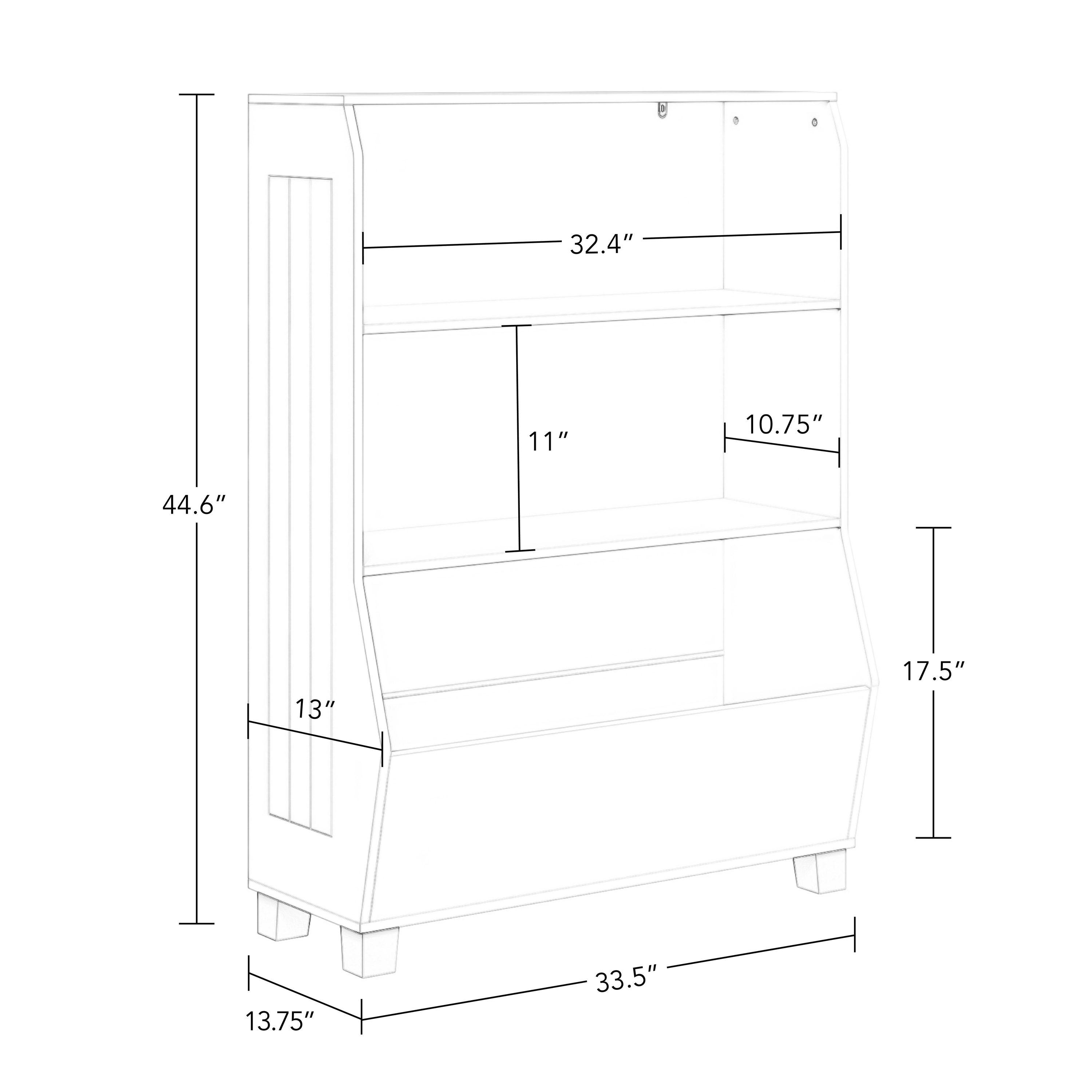 RiverRidge Kids 34in Playroom Bookshelf with Veggie Bin Organizer and 2 Open Toy Storage Shelves