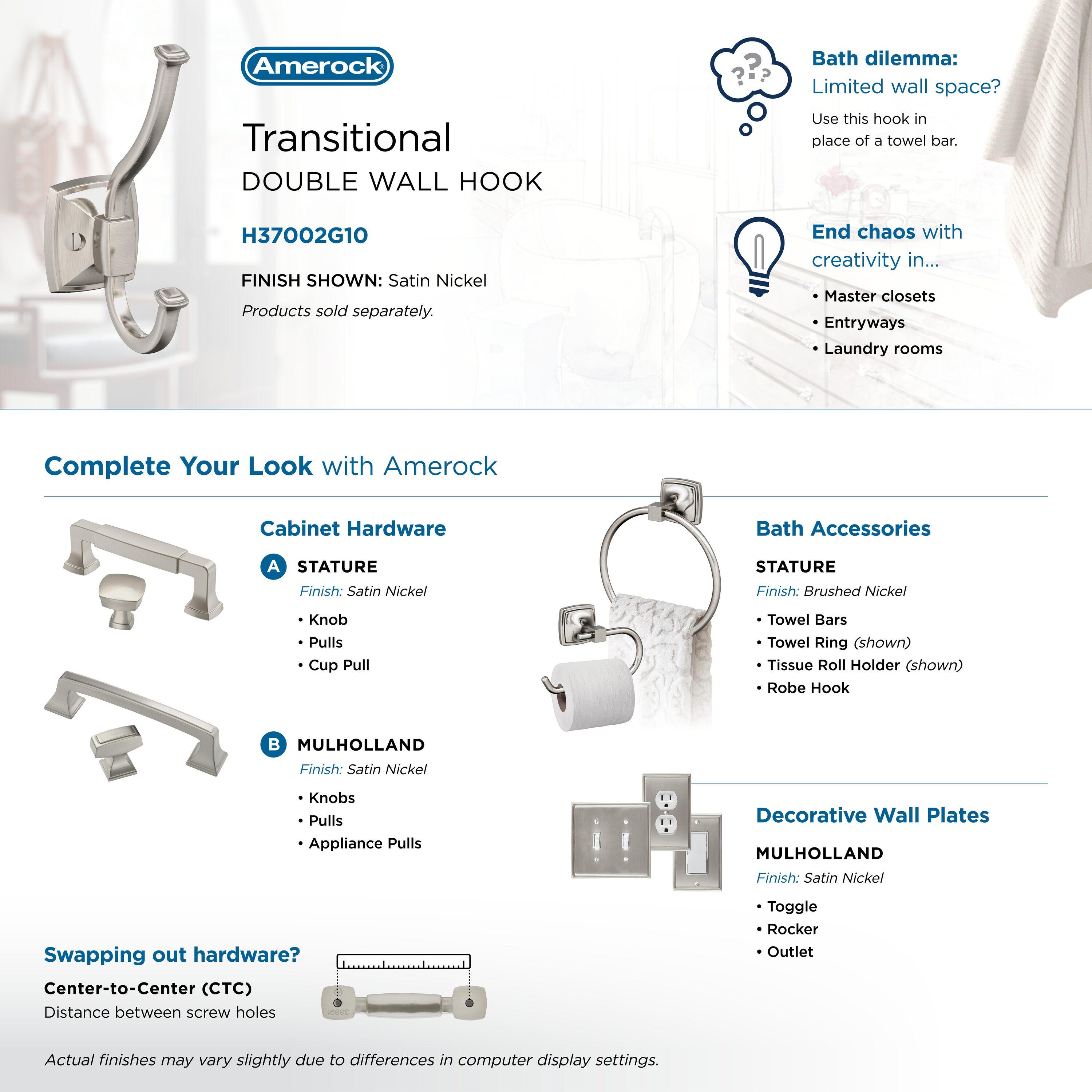 Kinsale Transitional Double Prong Decorative Wall Hook