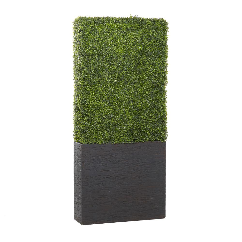 DecMode 66" Tall Boxwood Hedge Artificial Topiary in Realistic Leaves and Black Cement Planter Box