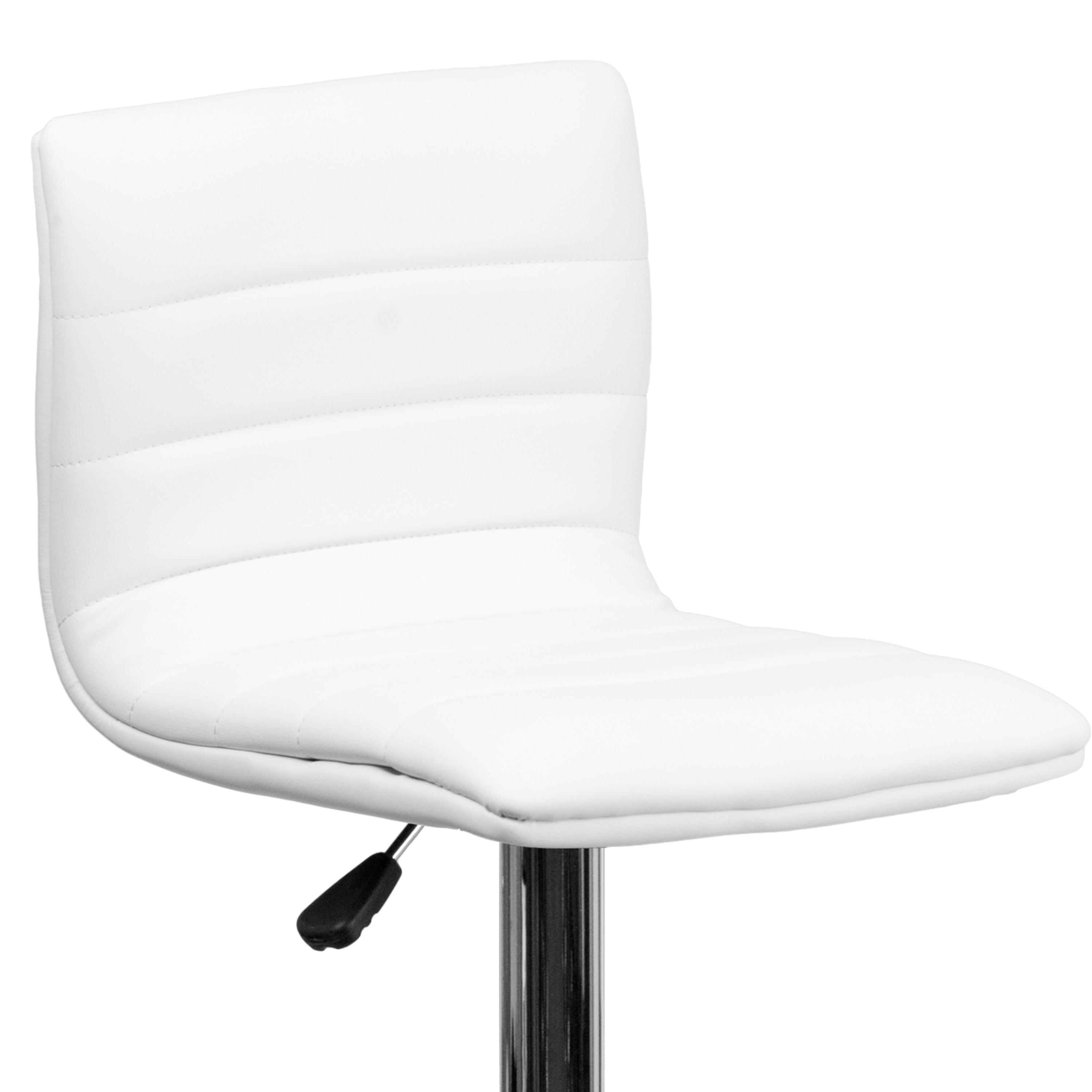 Flash Furniture Modern White Vinyl Adjustable Bar Stool with Back, Counter Height Swivel Stool with Chrome Pedestal Base