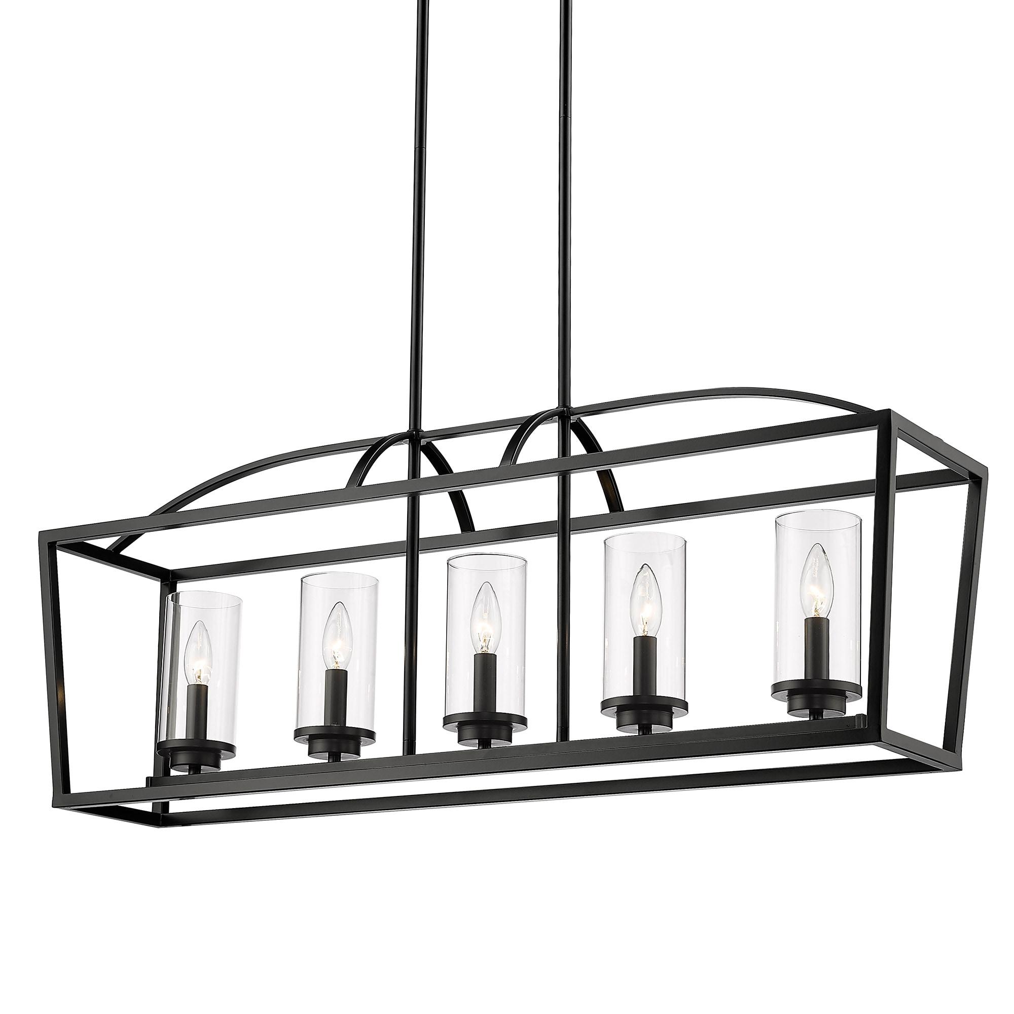 Golden Lighting Mercer 5-Light Linear Pendant in Matte Black with Clear Glass