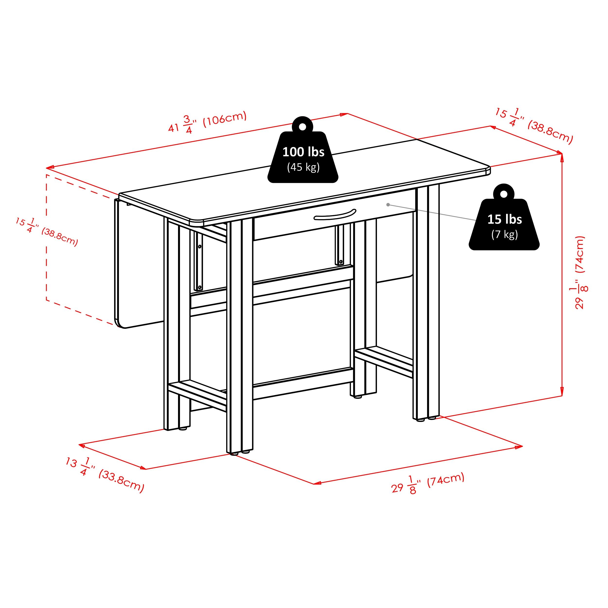 41.73'' Solid Wood Rectangular Folding Table