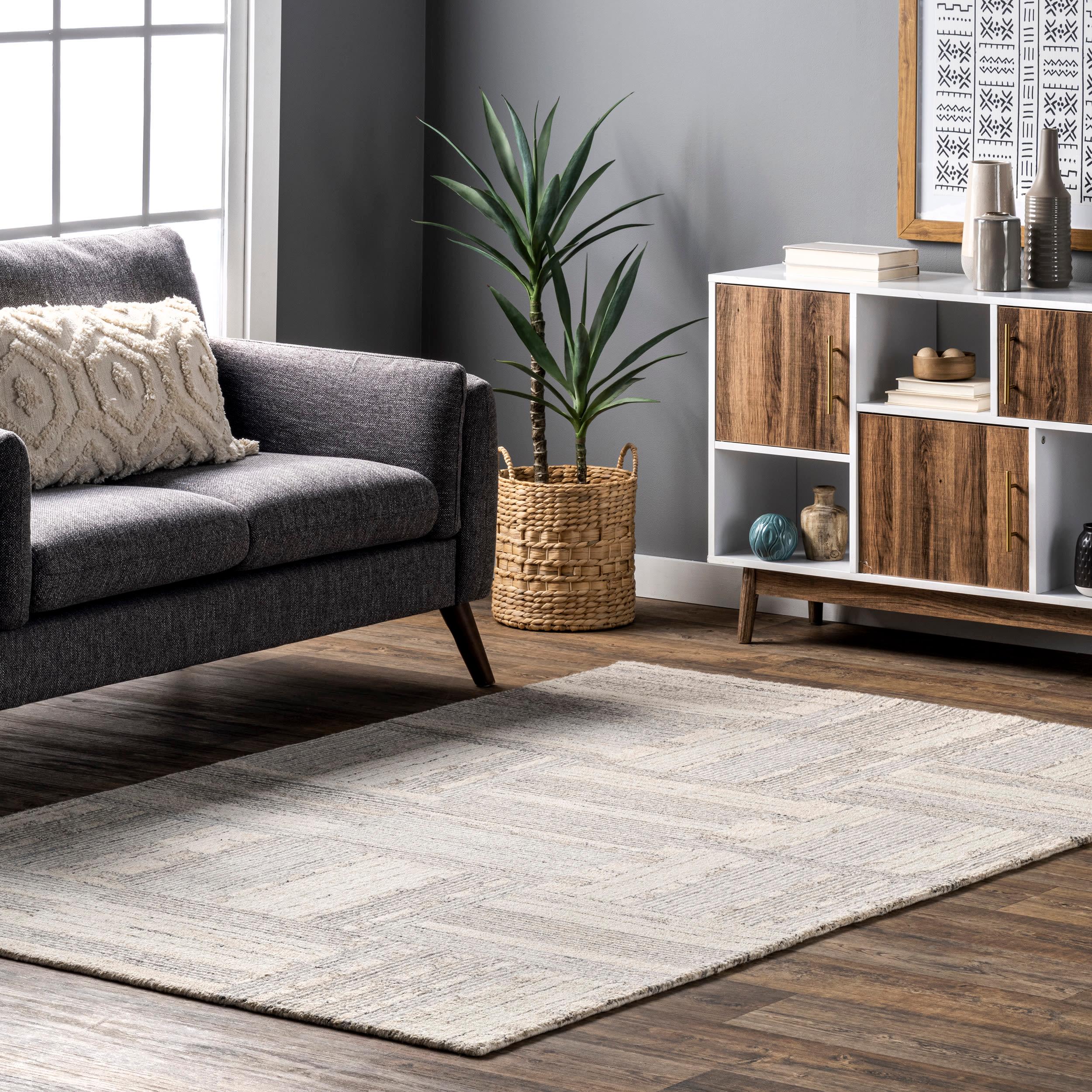 Nuloom Deco Striped Tile Wool Area Rug, 4' x 6', Light Grey