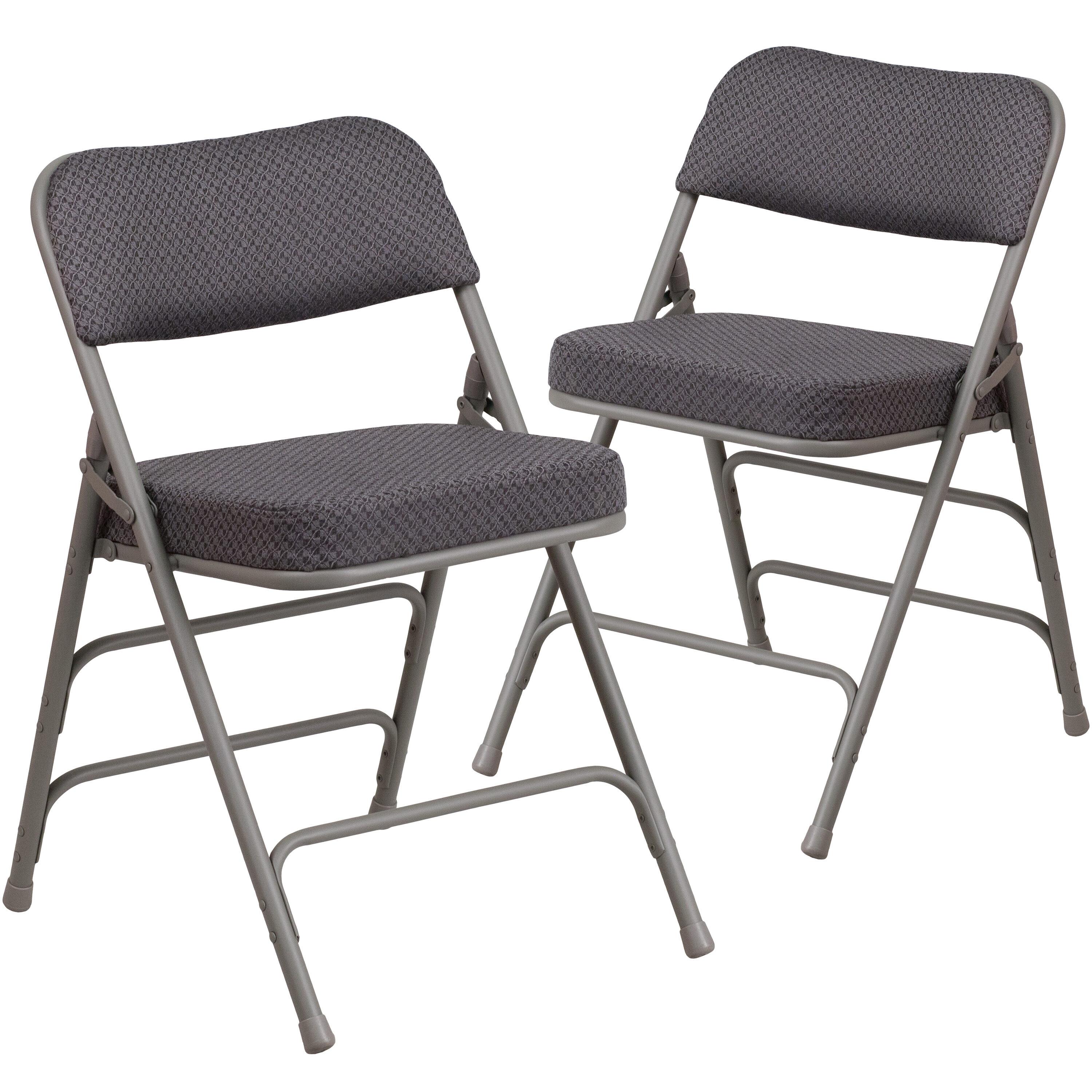 Flash Furniture 2 Pack HERCULES Series Premium Curved Triple Braced & Double Hinged Gray Fabric Metal Folding Chair