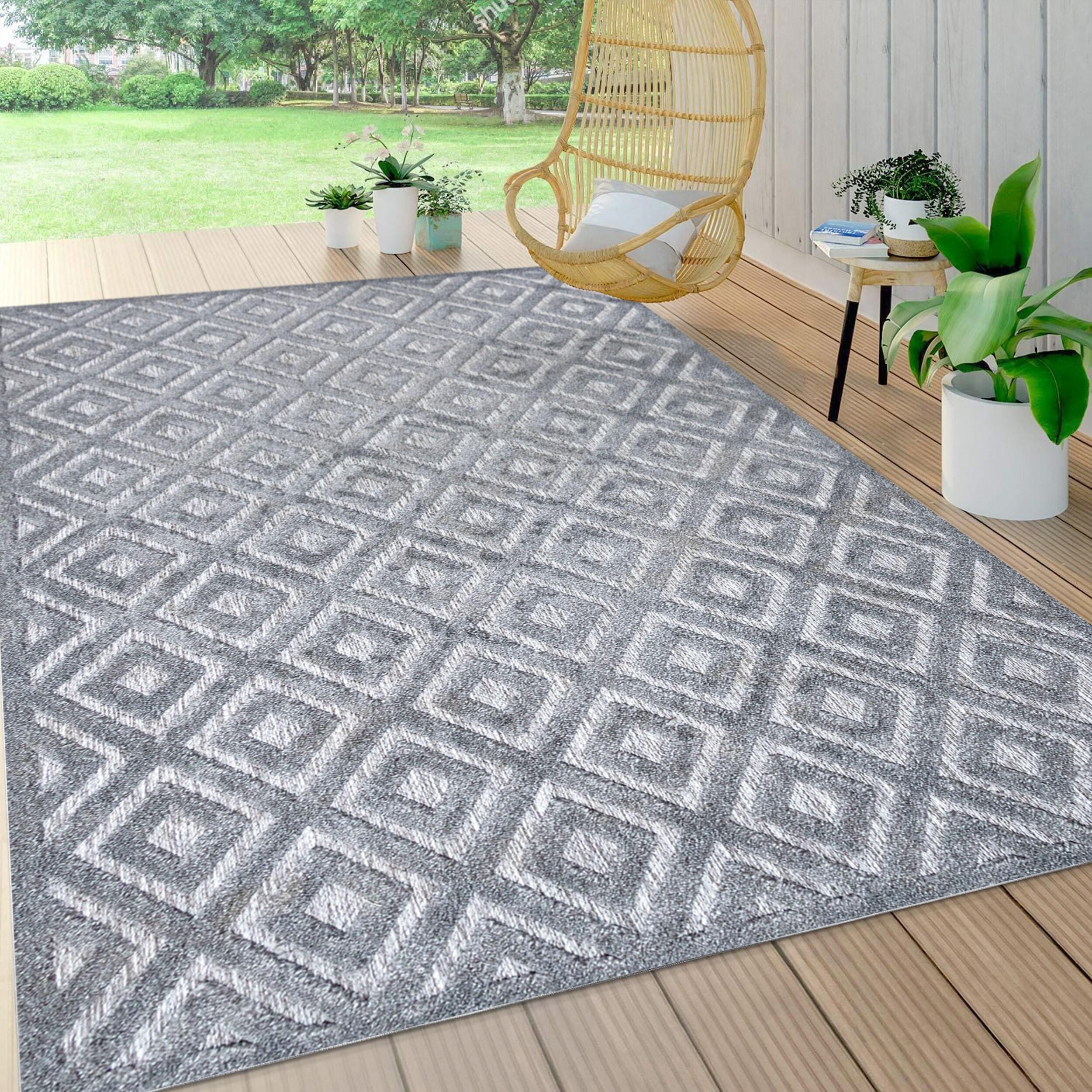 3'x5' Portmany Neutral Diamond Trellis Indoor/Outdoor Area Rug, Dark Gray - JONATHAN Y