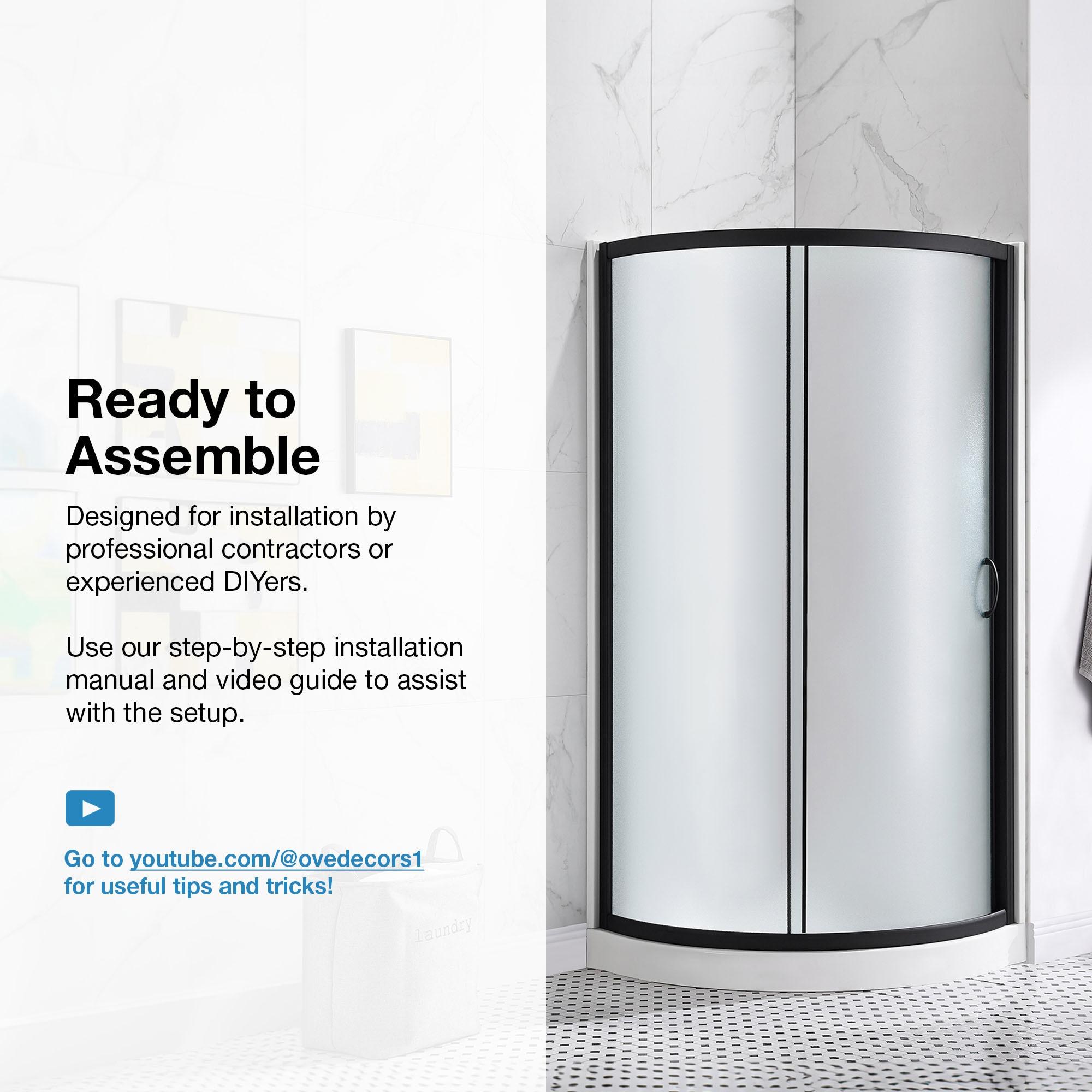 OVE Decors Breeze 33 in. Framed Round Shower Kit w/ Frosted Glass, Base, Wall