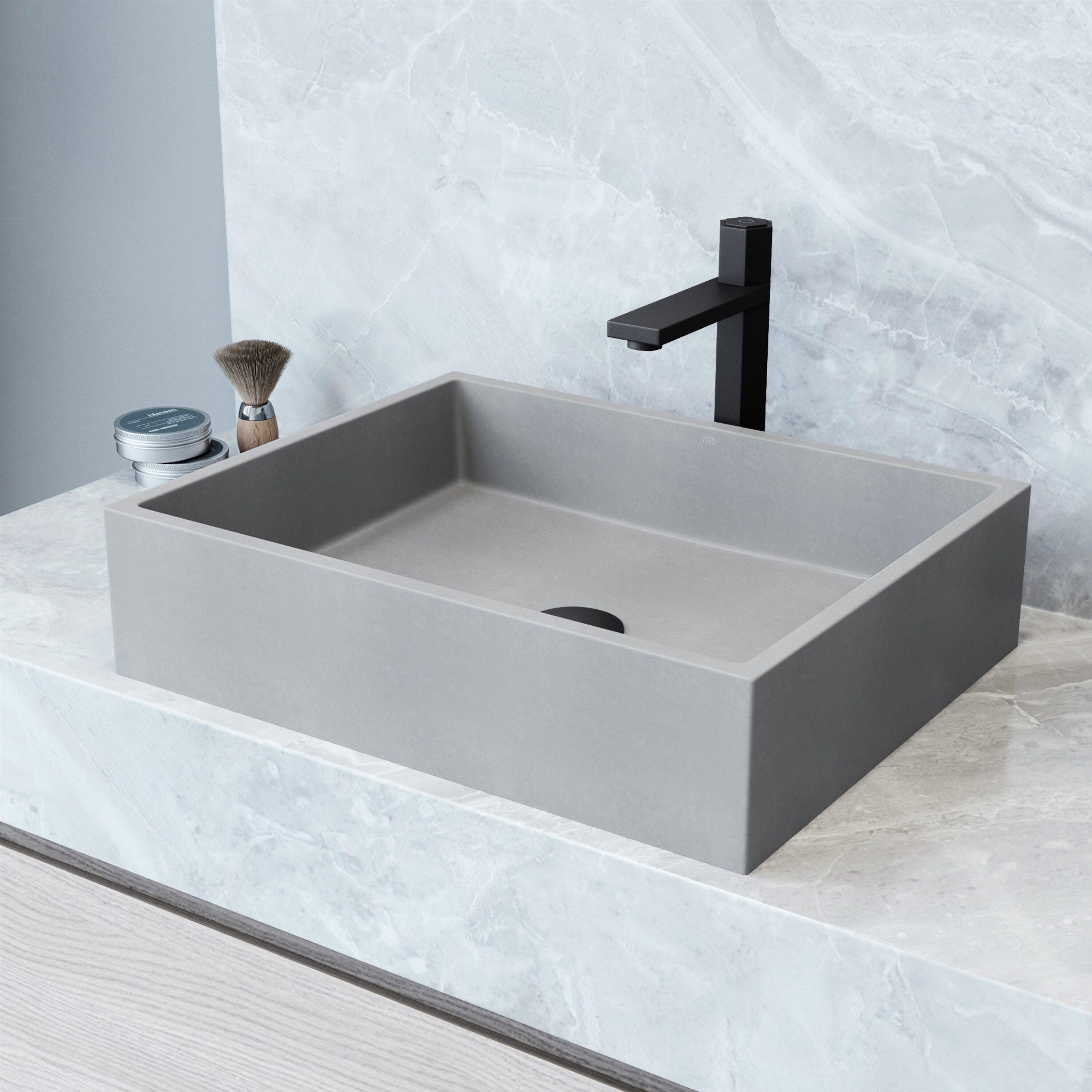 Coca Gothic 19" L x 15" W x 5" H Gray Handmade Rectangular Vessel Bathroom Sink