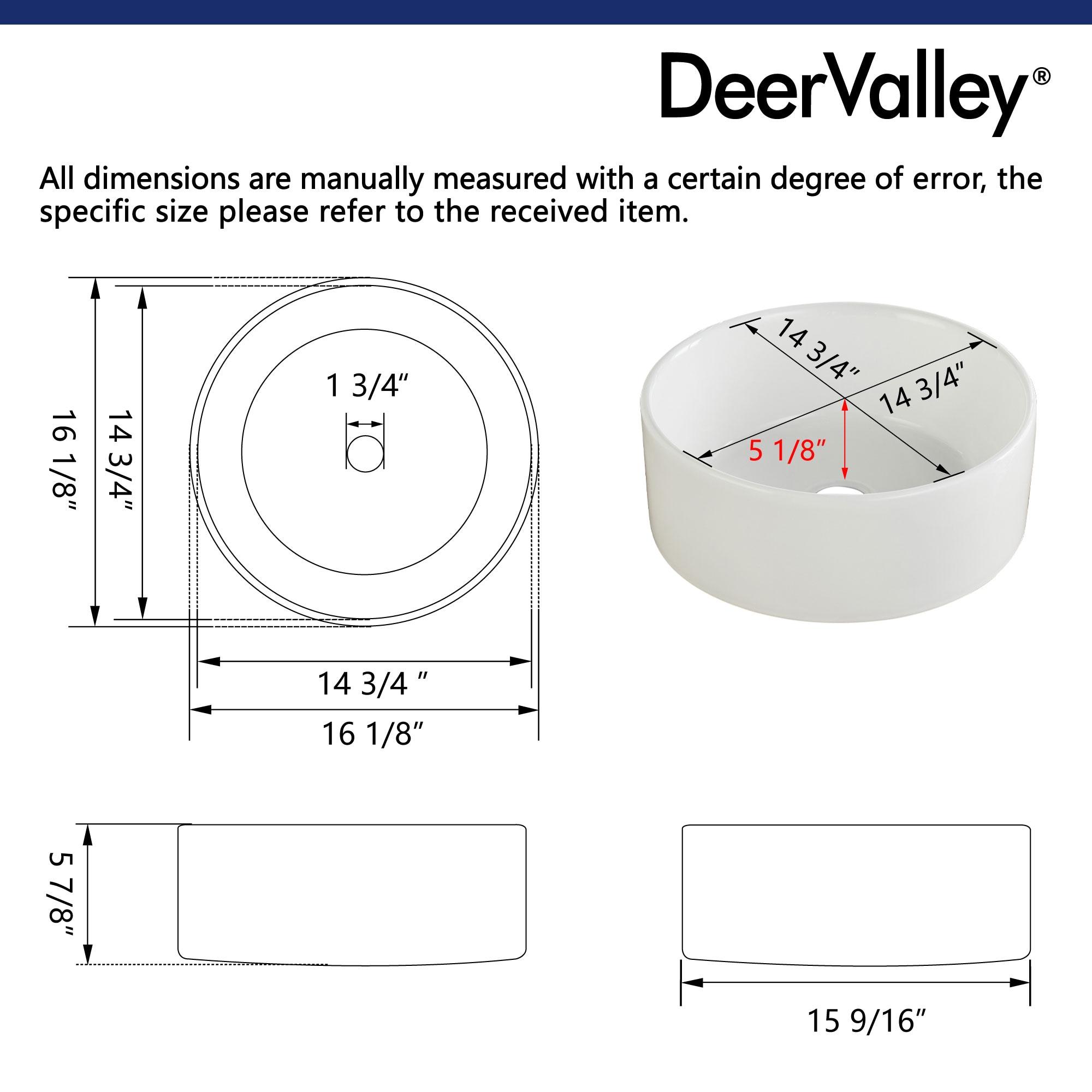 DeerValley Symmetry 16" Circular/Round White Vitreous Vessel Bathroom Sink