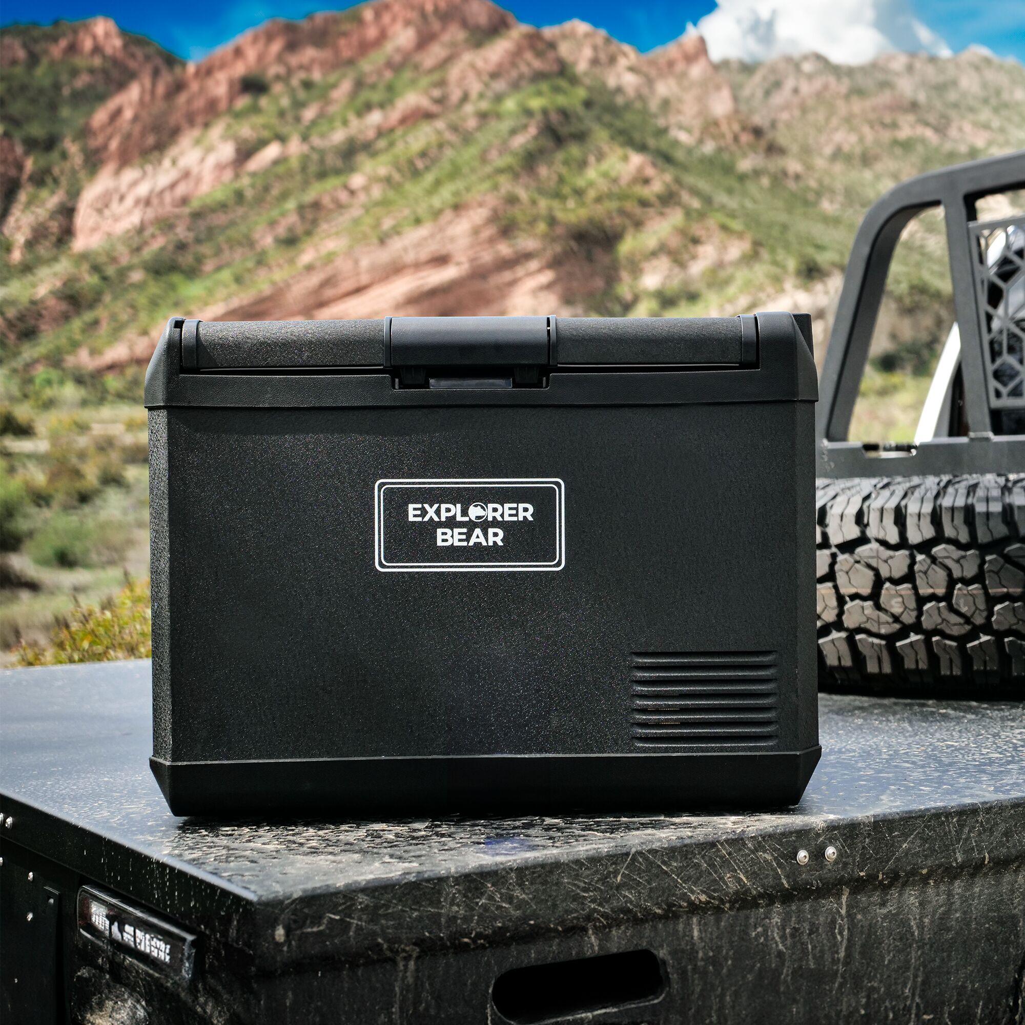 Explorer Bear 12 Volt Refrigerator 12V Car Fridge 50L/52.8Qt 12/24V DC 110-240V AC Portable Freezer LG Compressor Cooler 0℉-50℉ 3-Year Warranty for Truck Van RV SUV Boat Travel Road Trips Camping