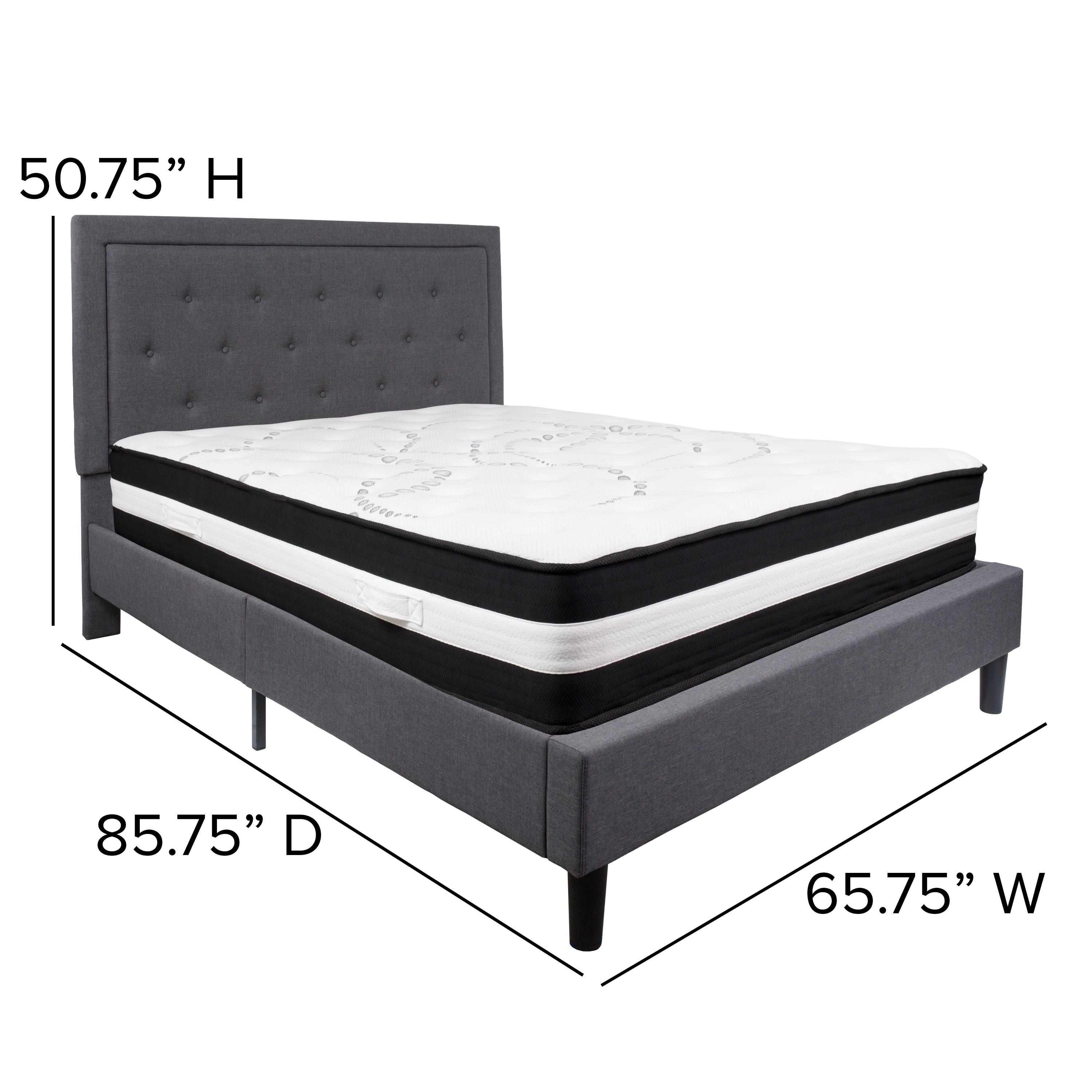 Flash Furniture Roxbury Queen Size Tufted Upholstered Platform Bed in Dark Gray Fabric with Pocket Spring Mattress