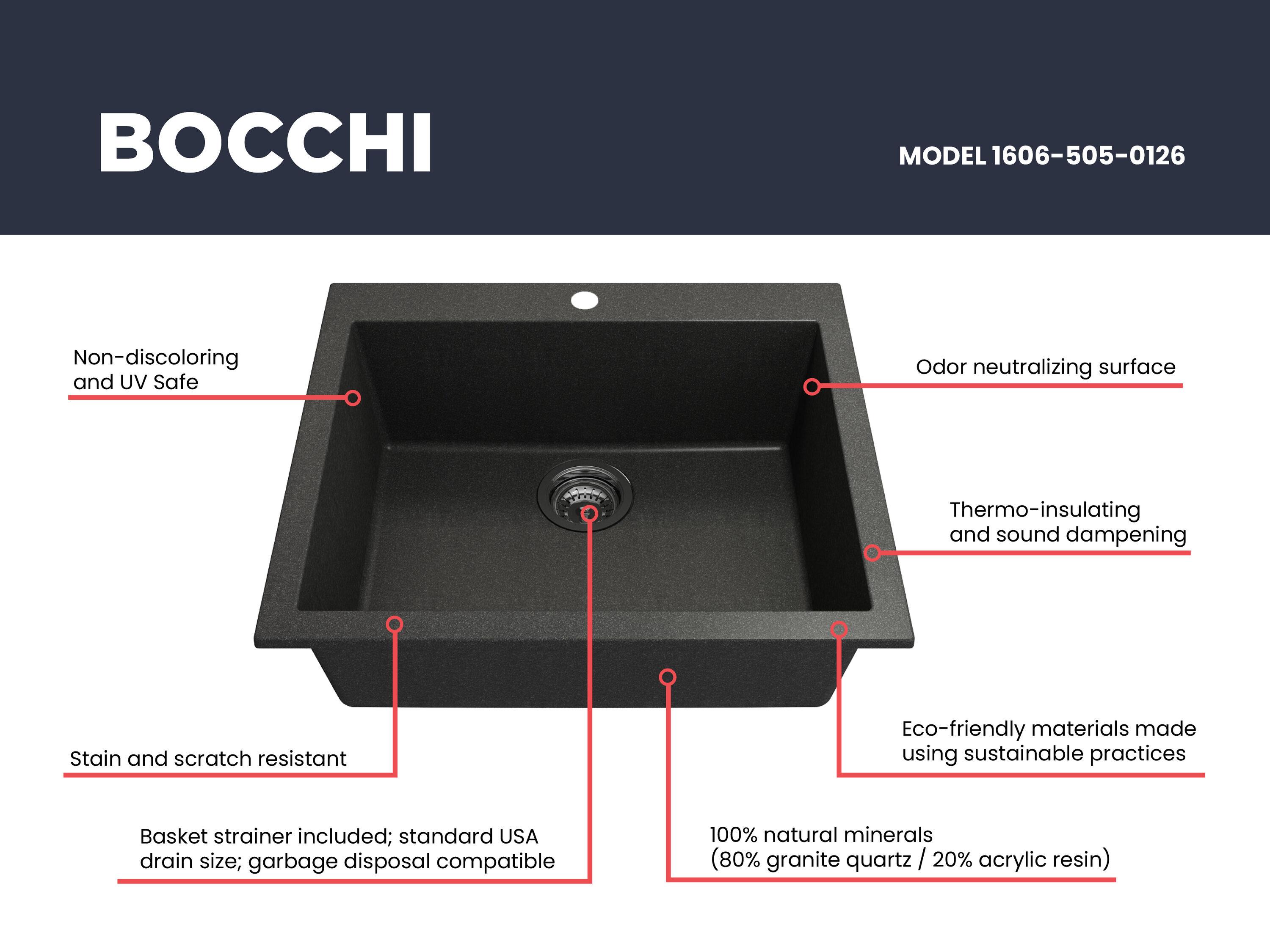 BOCCHI Campino 24'' L Single Bowl Granite Kitchen Sink 1606-505-0126