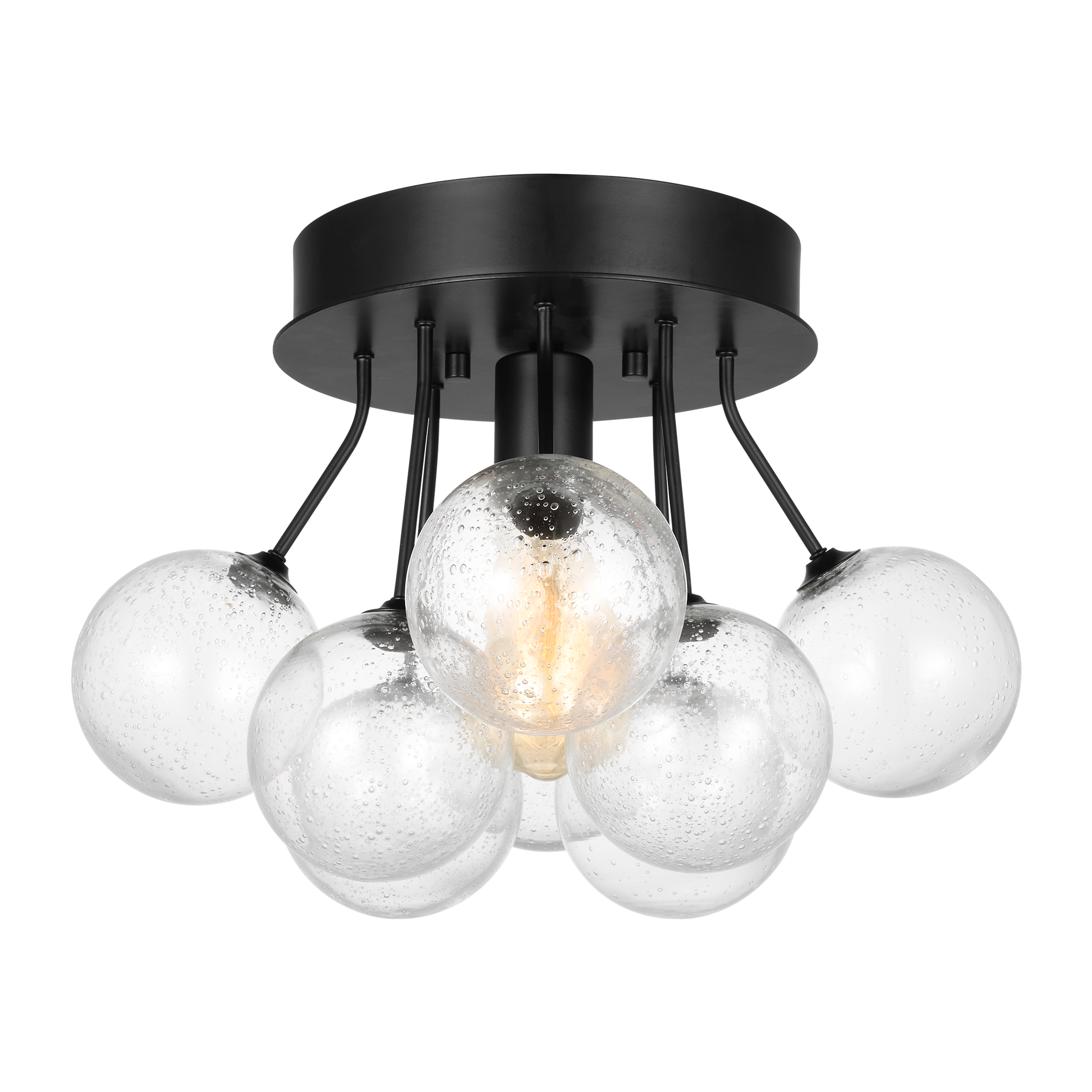 Midnight Black 15'' Semi-Flush Mount with Clear Seeded Glass Globes