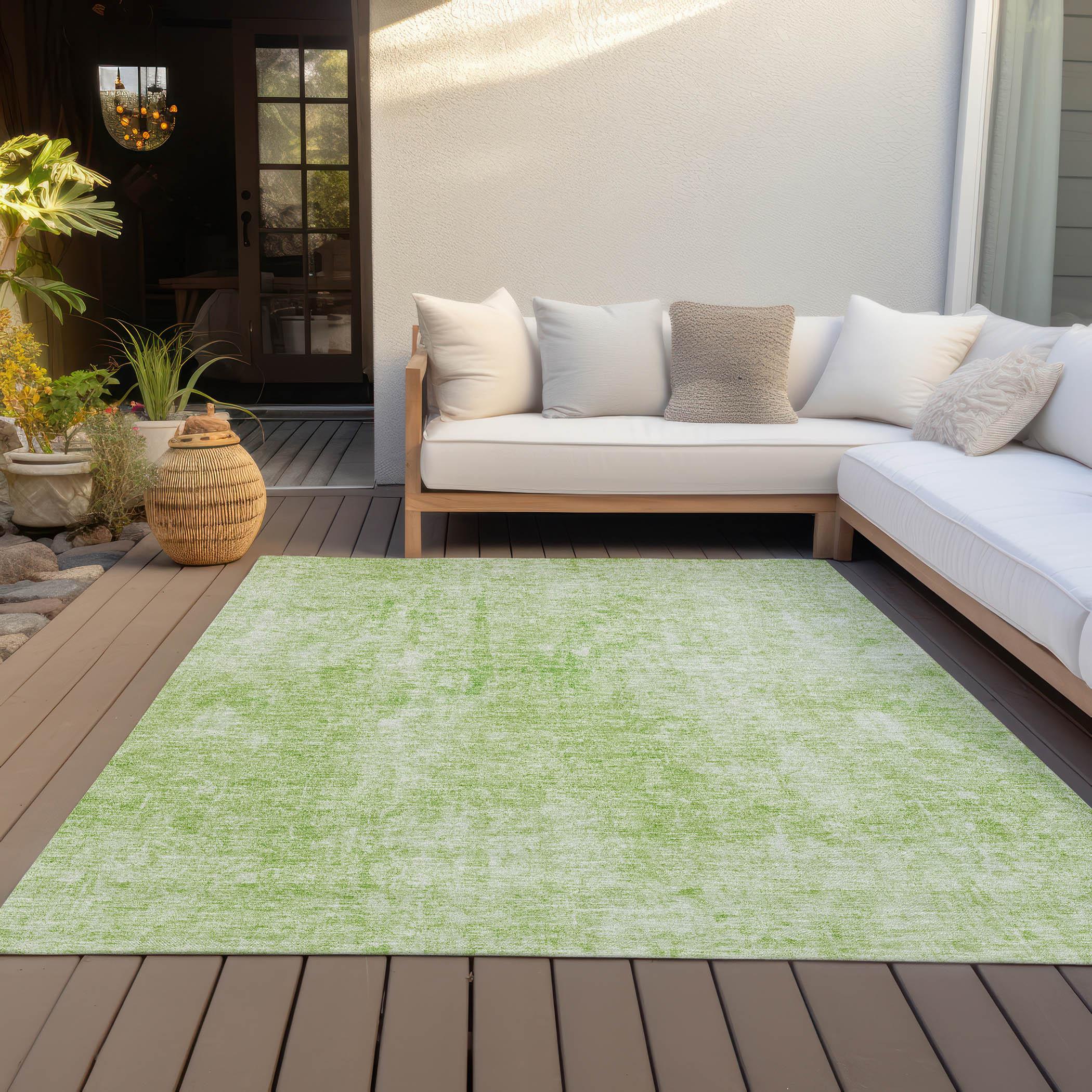 Aloe Green Abstract Synthetic 3' x 5' Indoor Outdoor Rug