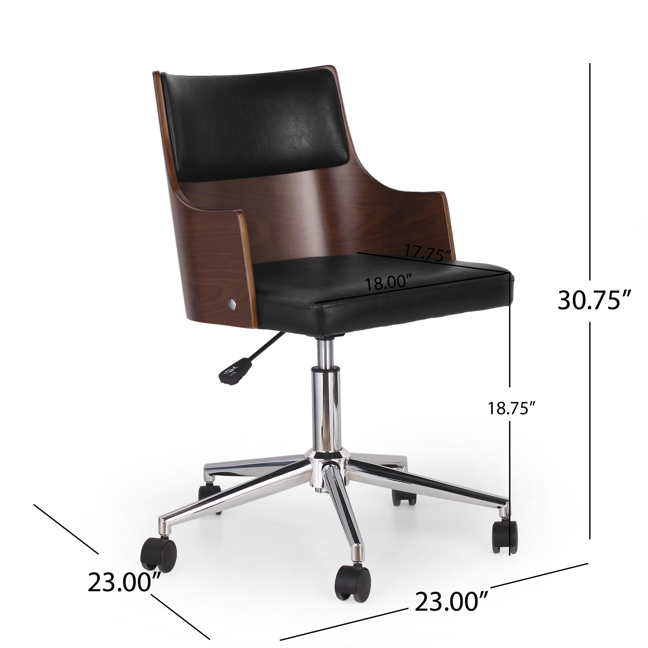 Christopher Knight Home Rhine Mid-Century Modern Upholstered Swivel Office Chair Midnight Black/Walnut: Chrome Base, Ergonomic Design with Casters