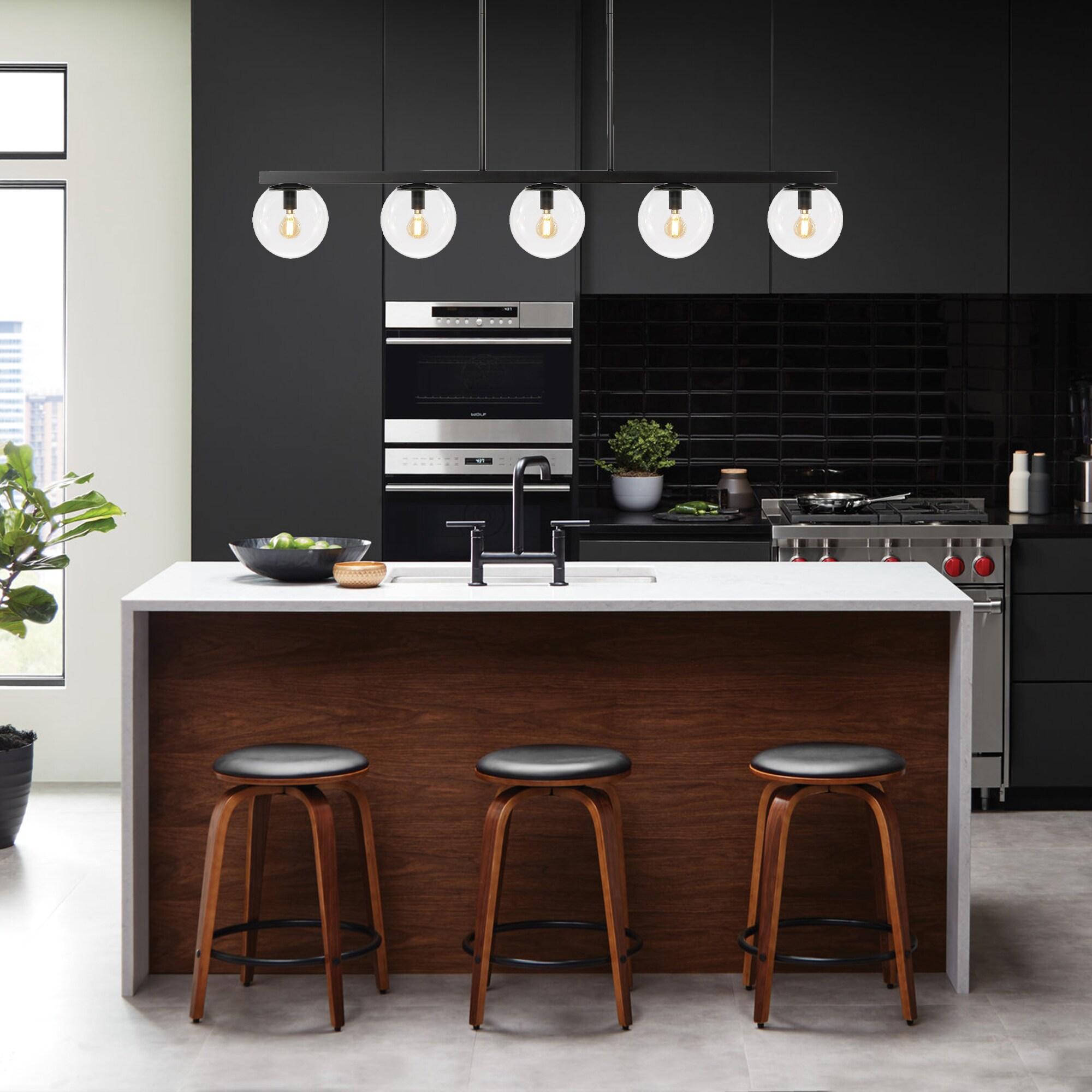 JONATHAN Y Luca Parisian 45.5" 5-Light Modern Glam Iron Globe Linear LED Pendant, Black/Clear