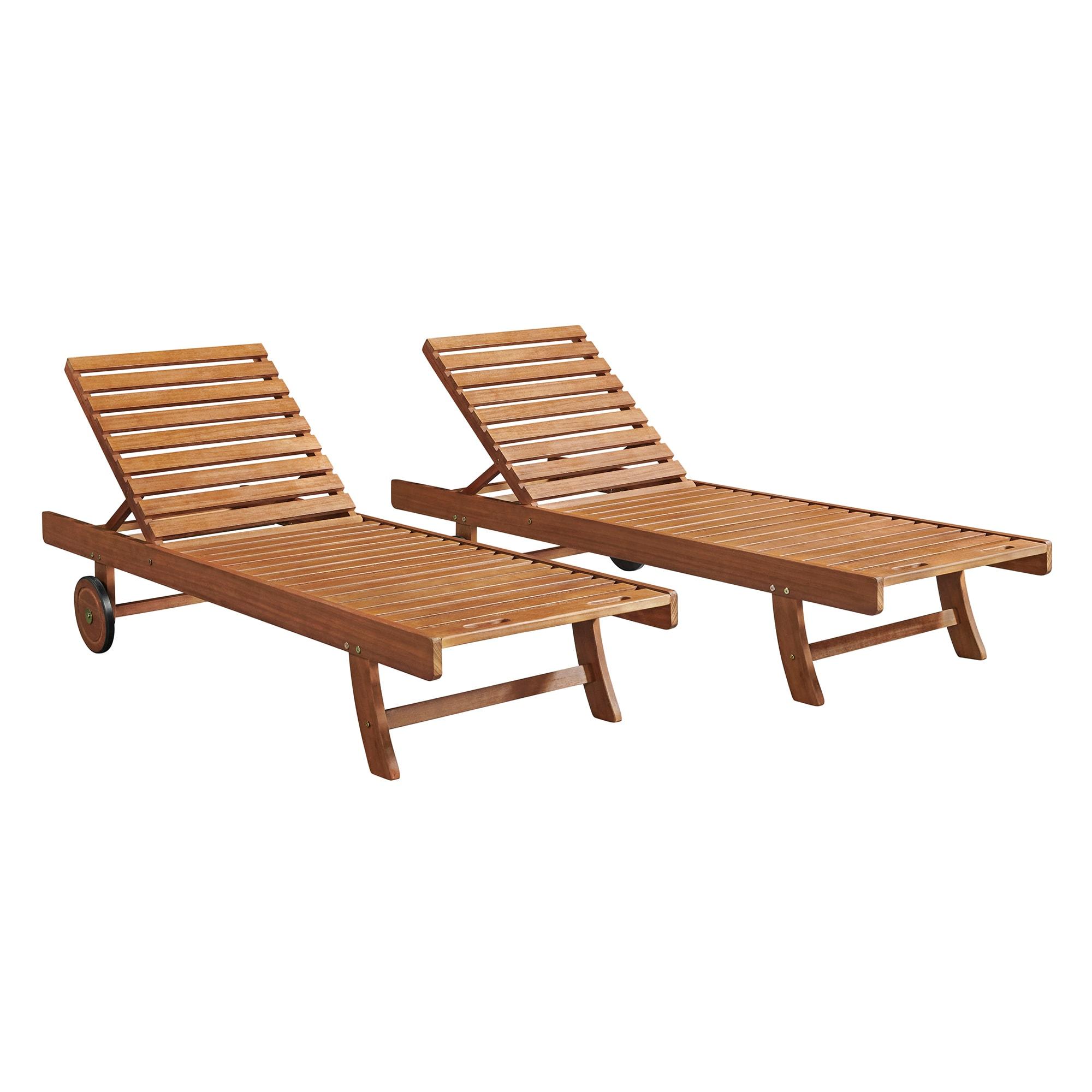 Caspian 73" Wide 2Pc Eucalyptus Wood Outdoor Lounge Chair