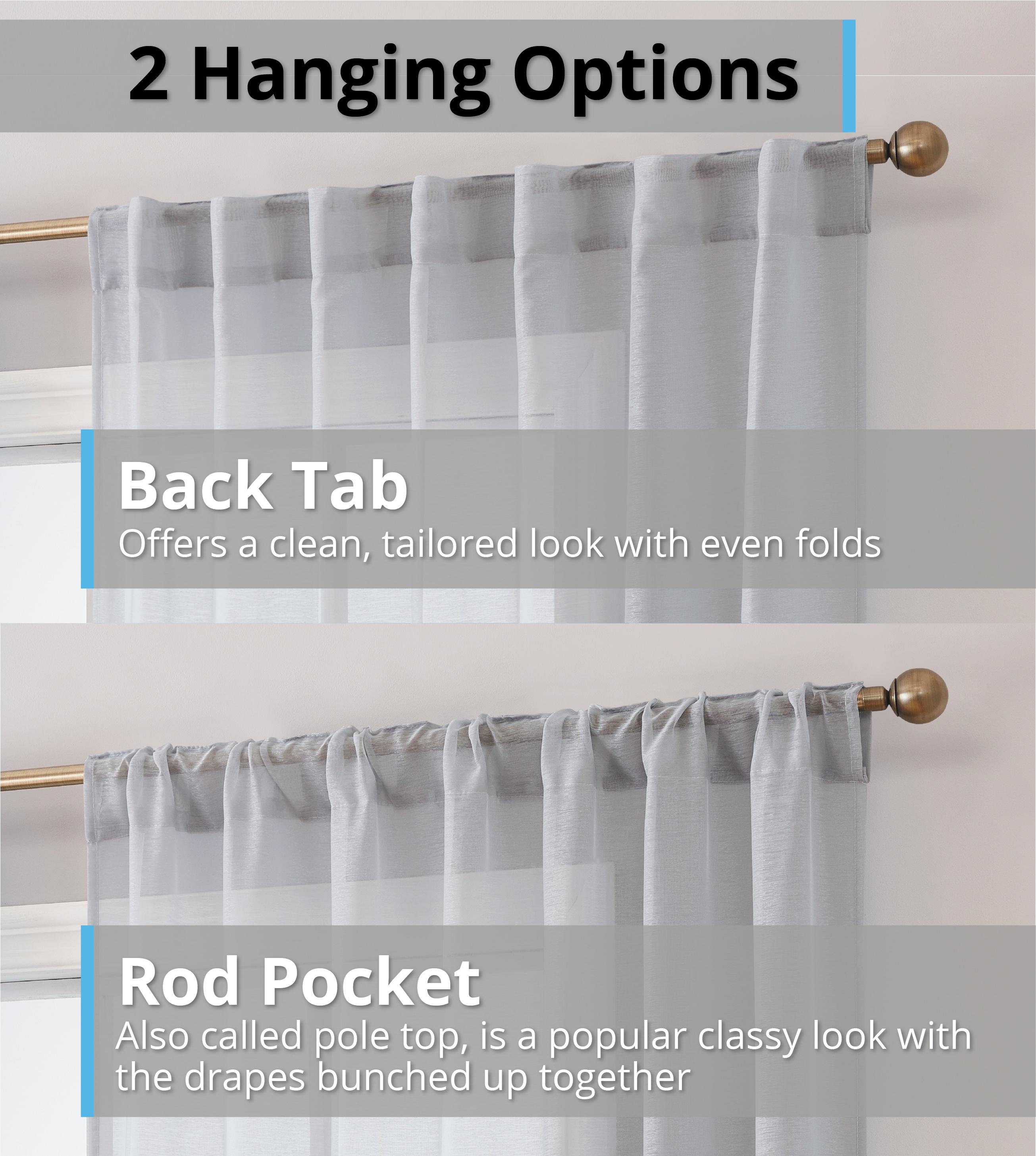 HLC.ME Lauren Semi Sheer Light Filtering Transparent Pocket Top & Back Tab Lightweight Window Curtain Panels, Set of 2 - Silver, 54 W x 84 L