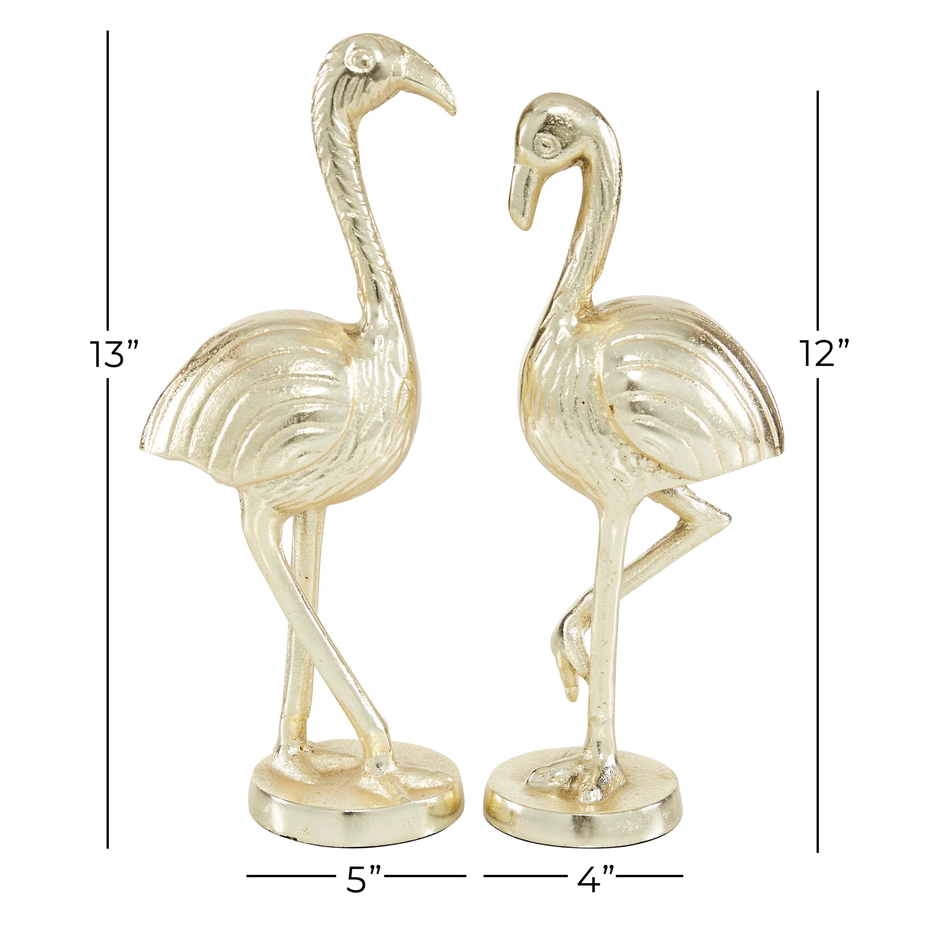 12", 12"H Gold Aluminum Flamingo Sculpture, by DecMode (2 Count)