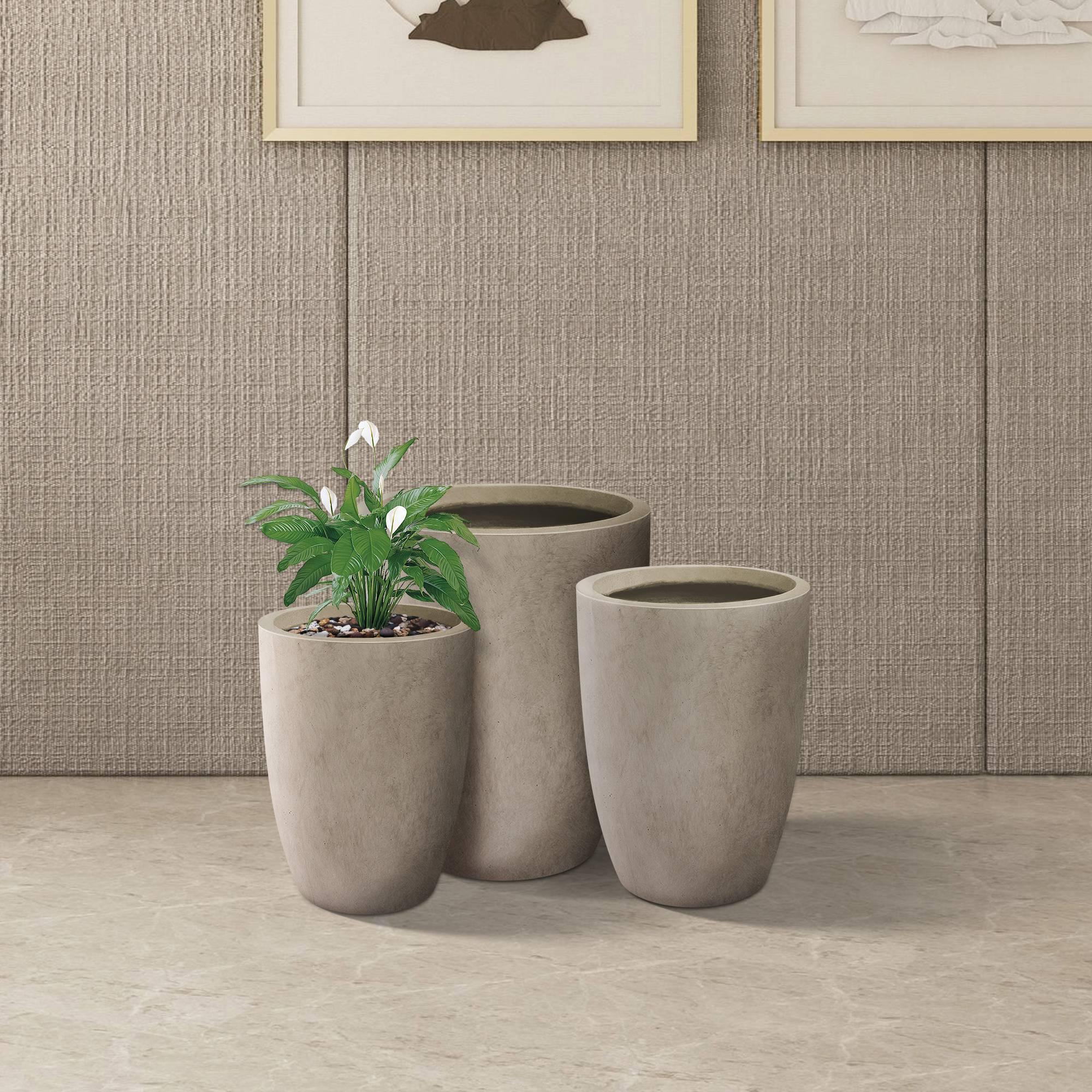 Rosemead Home & Garden 3pc Concrete Outdoor Planter Pots Beige
