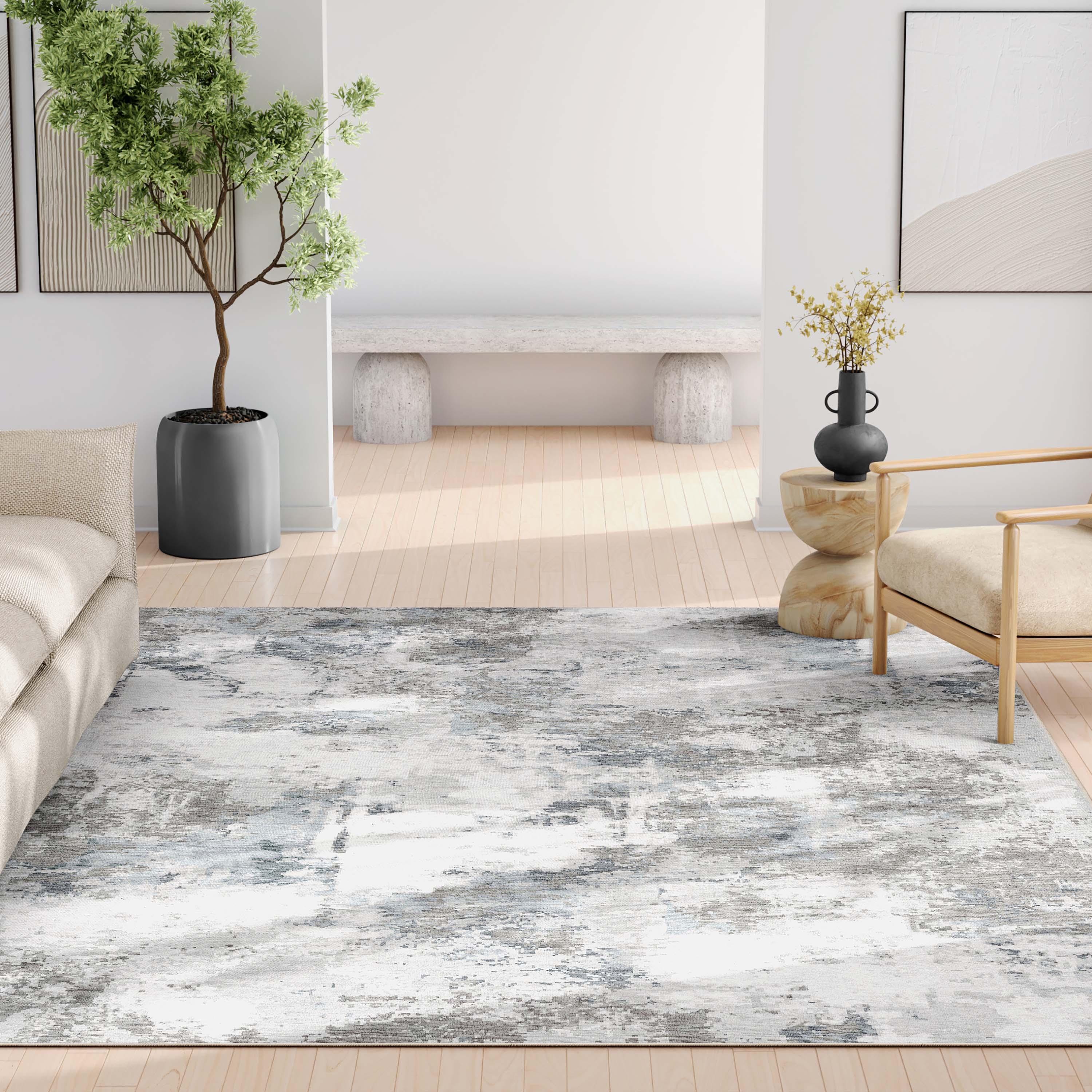 Nuzzo Marrakech Mid-Century Modern Brushstroke Flat-Weave Gray Area Rug