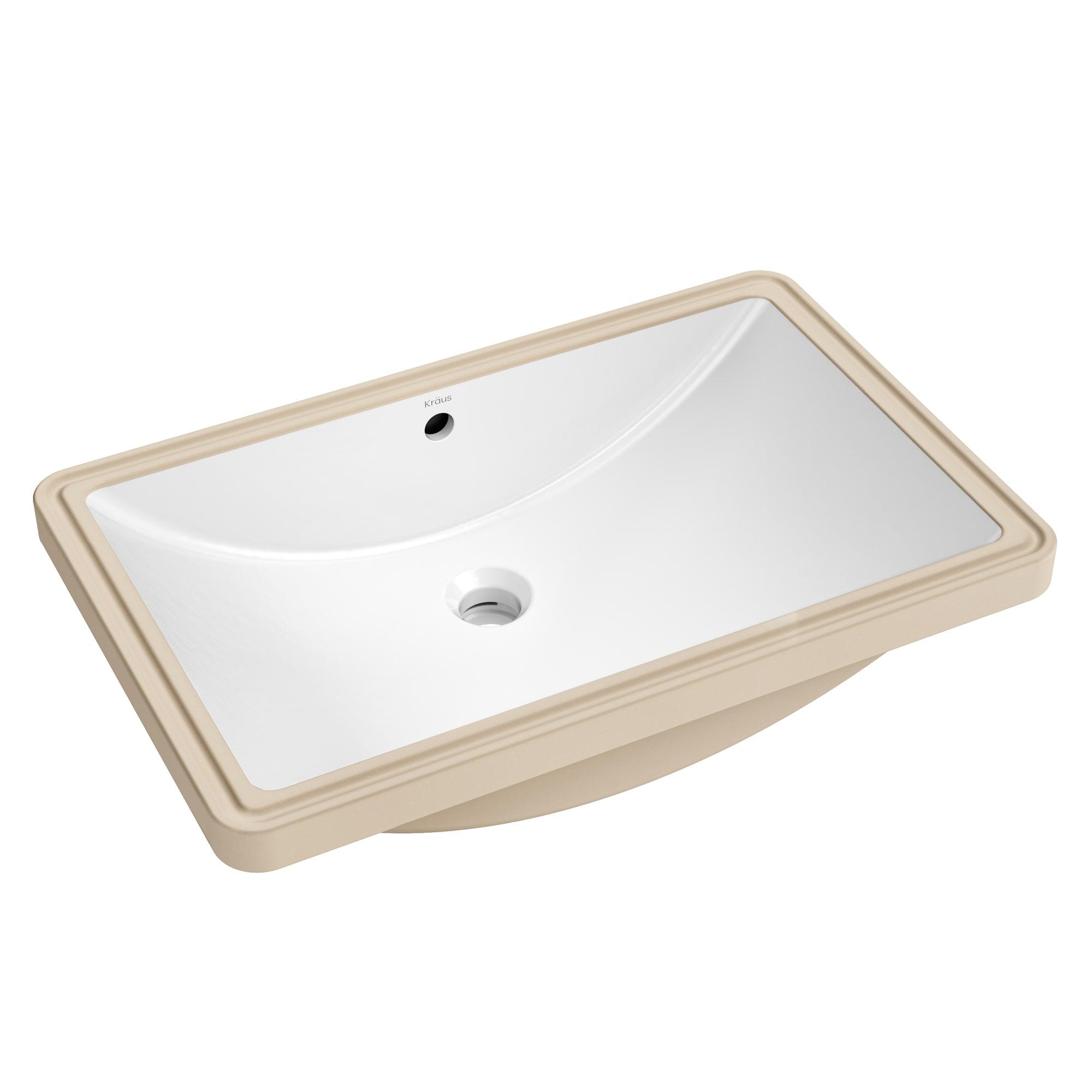 KRAUS Elavo. Rectangular Porcelain Ceramic Undermount Bathroom Sink In White With Overflow Drain, KCU-243