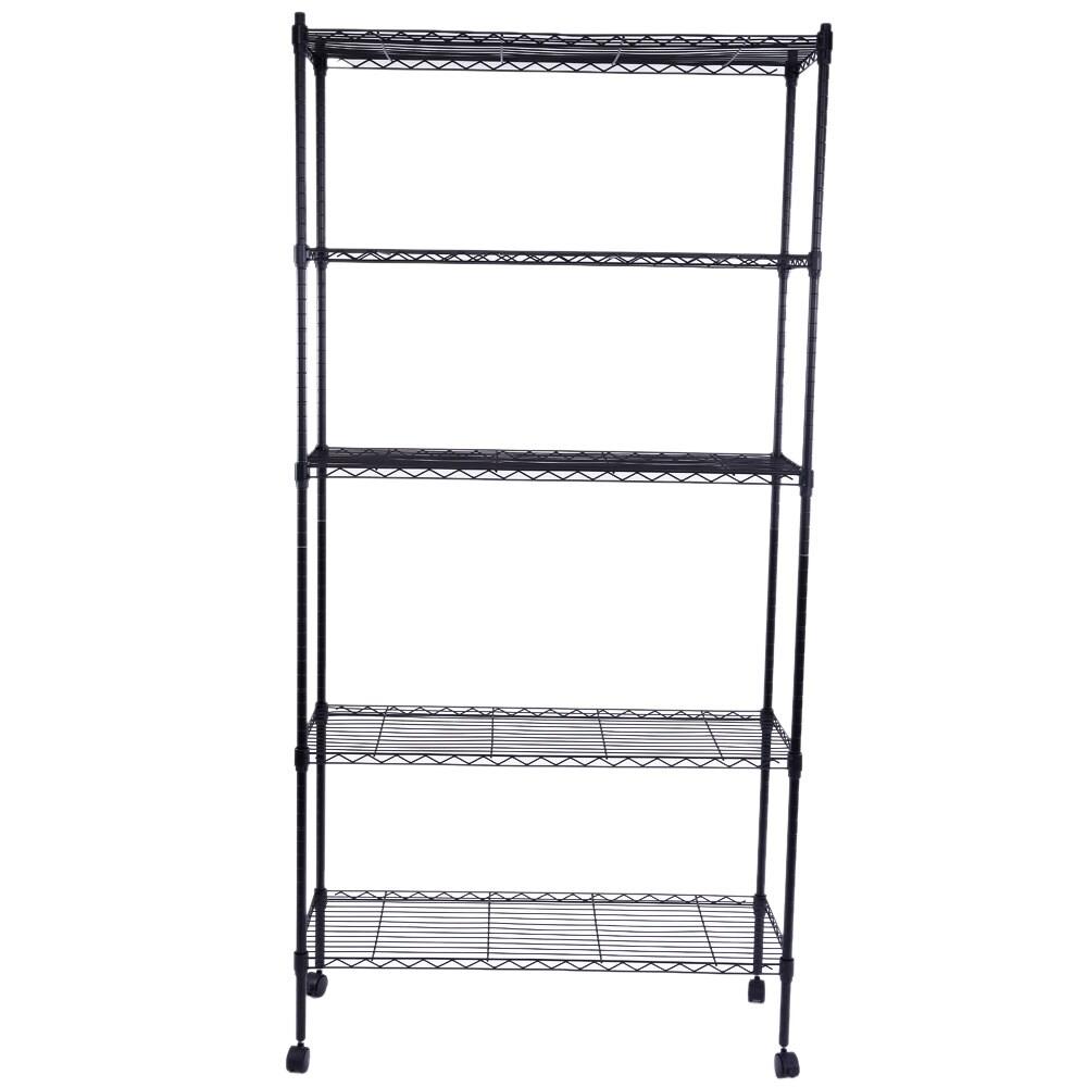 Ktaxon Black 5 Tier Rolling Steel Shelving Unit Wire Shelves Garage Shelving Storage Racks,On wheels