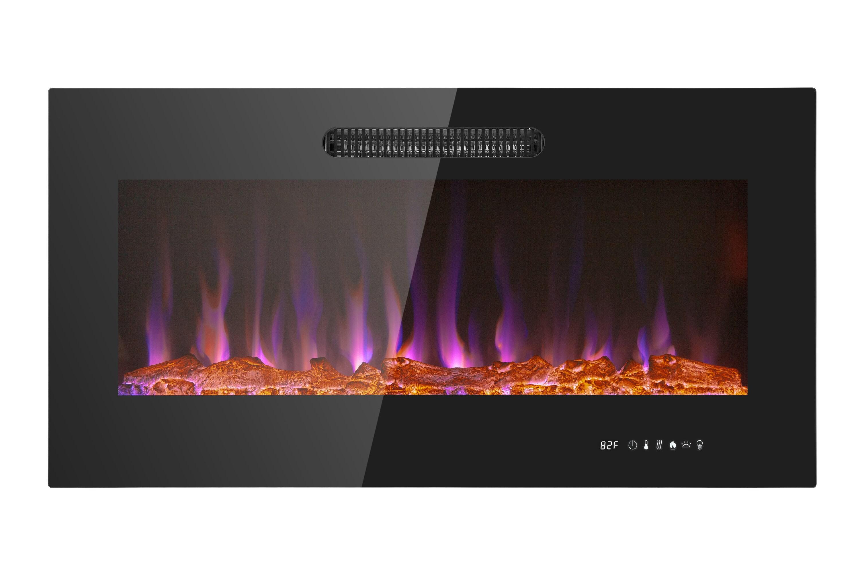 Prominence Home 36x19" Electric Remote Controlled LED Wall Mount Fireplace with Adjustable Heat and Brightness Settings