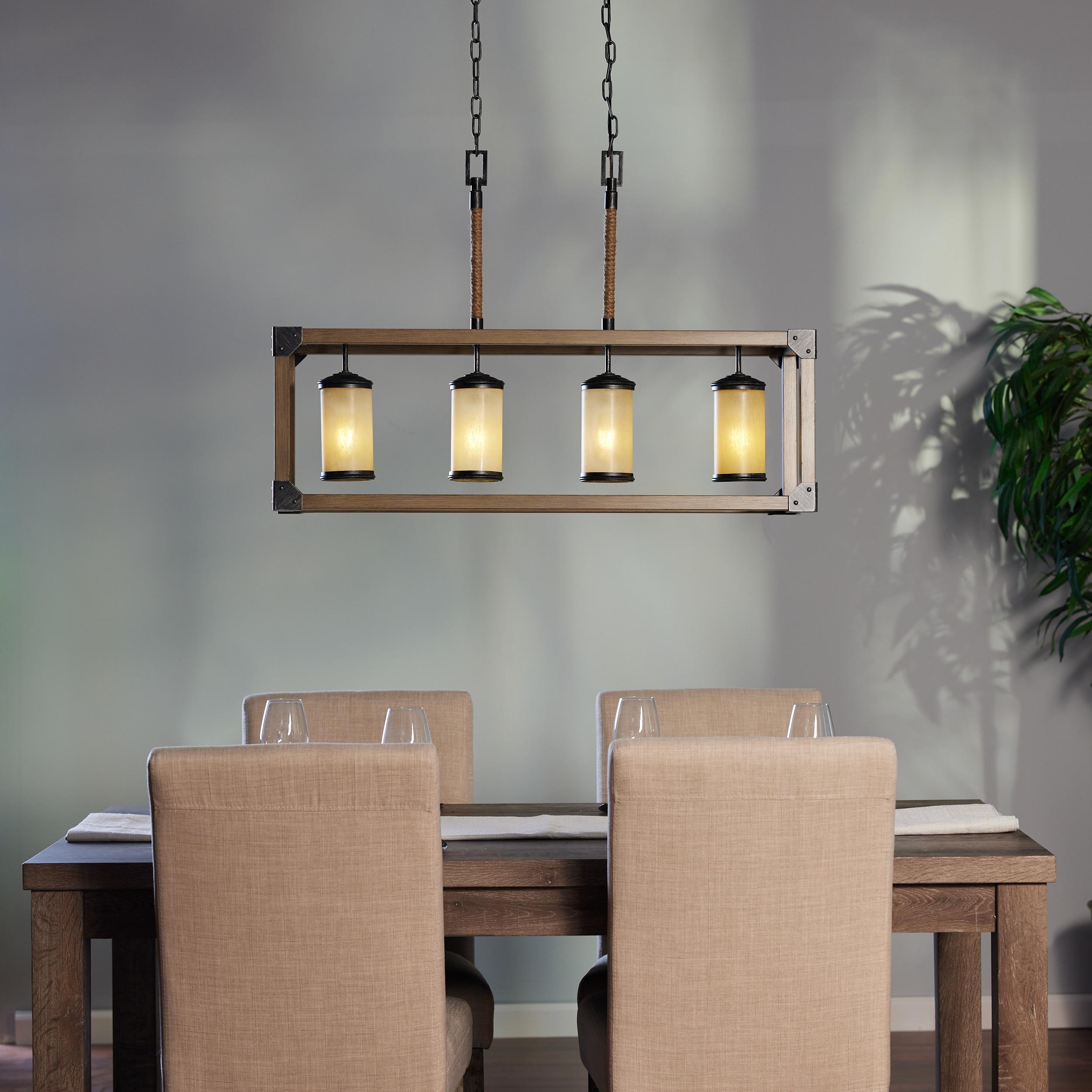 Stardust Finish Four-Light Island Pendant with Creme Parchment Glass