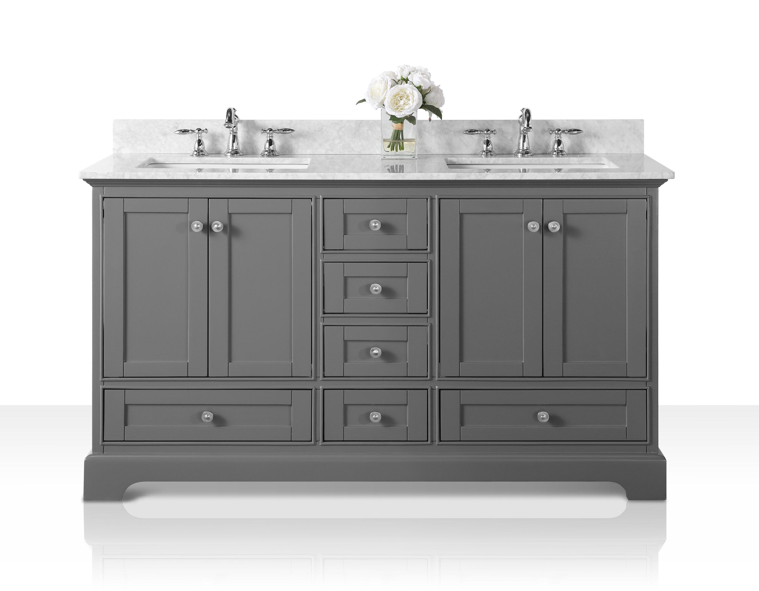 Audrey 60" Sapphire Gray Double Sink Vanity with Marble Top