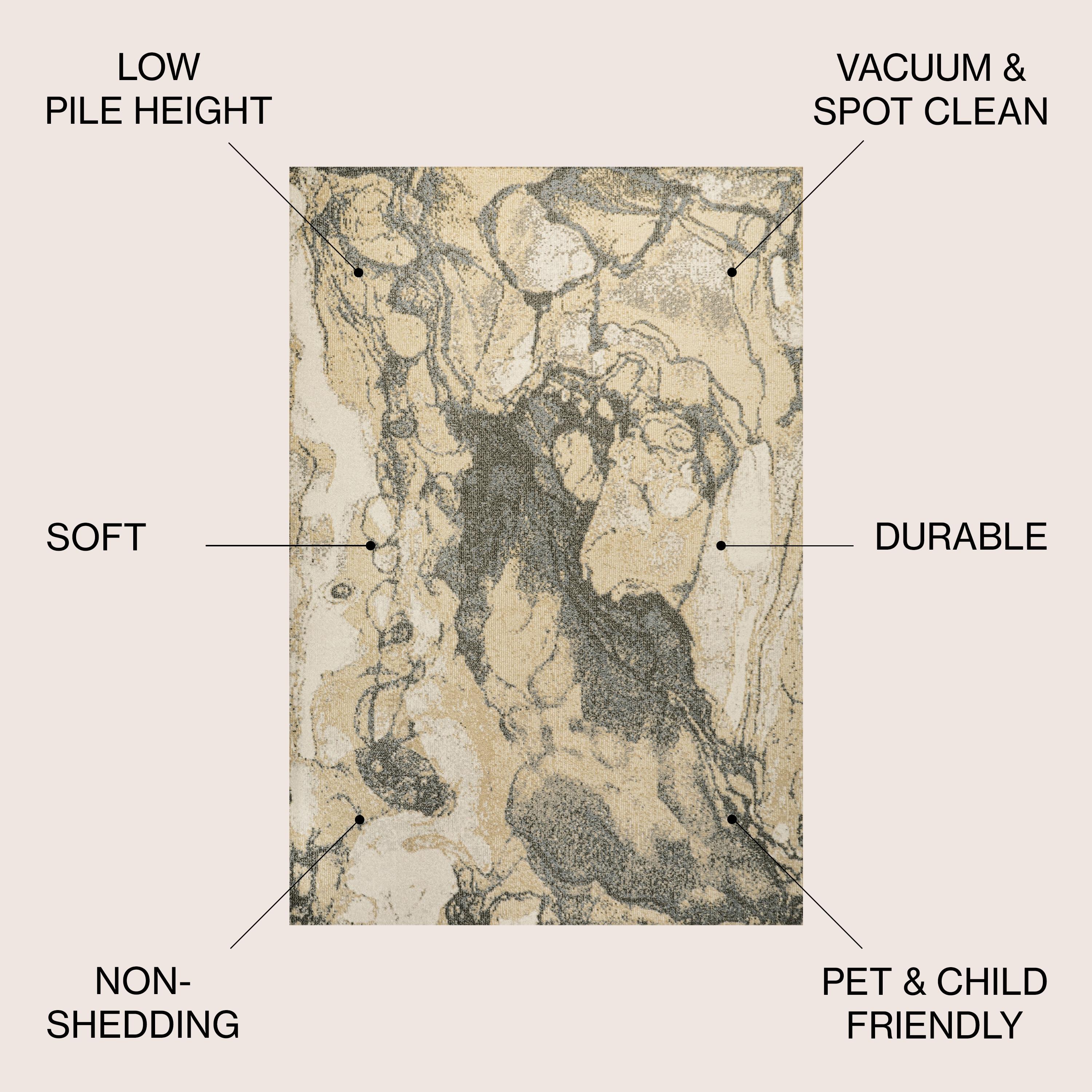 3' x 5' Marmo Abstract Marbled Modern Area Rug, Gold/Gray - JONATHAN Y