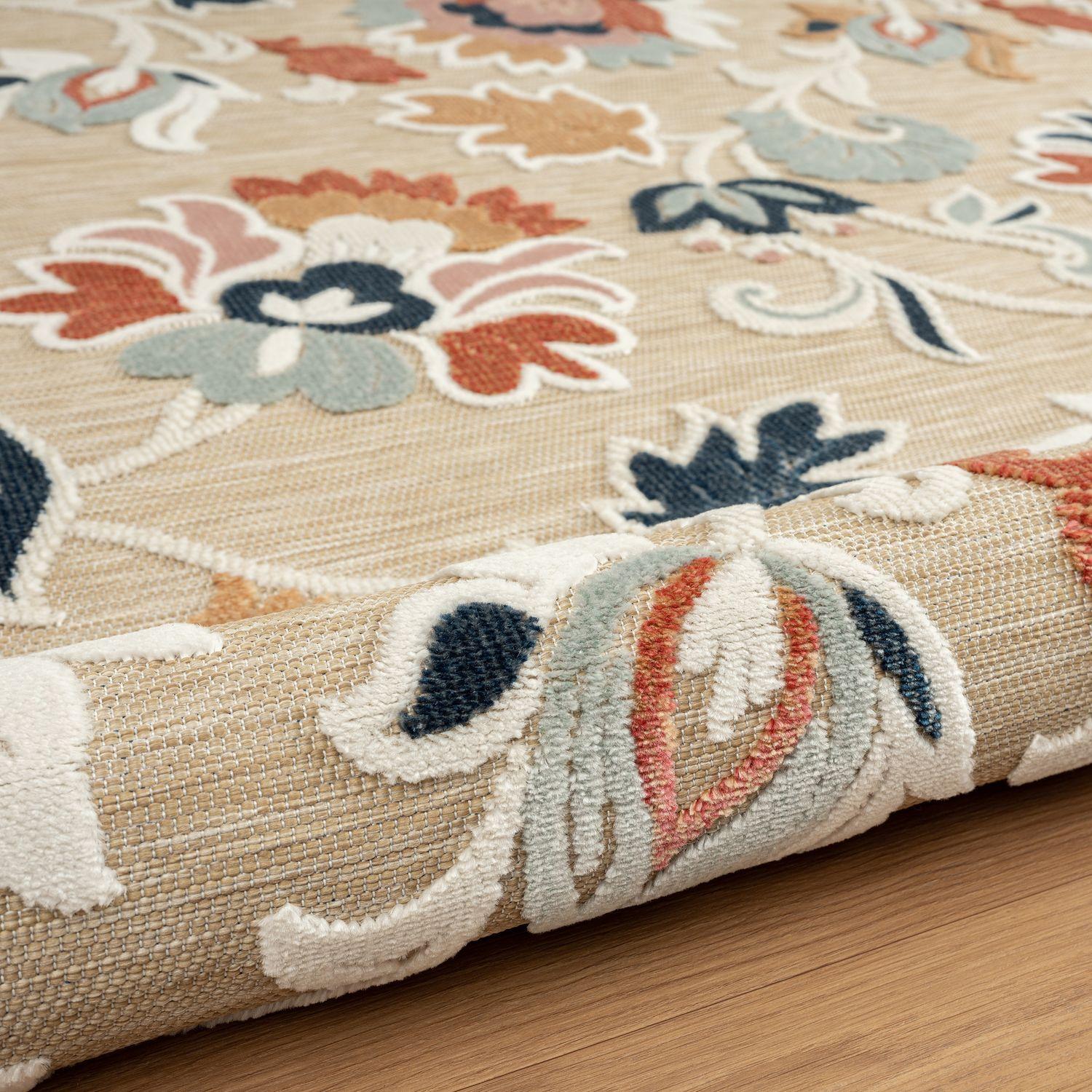 LR Home Elise 5' x 7' Coral/Beige Floral Hi-Low Indoor/Outdoor Area Rug