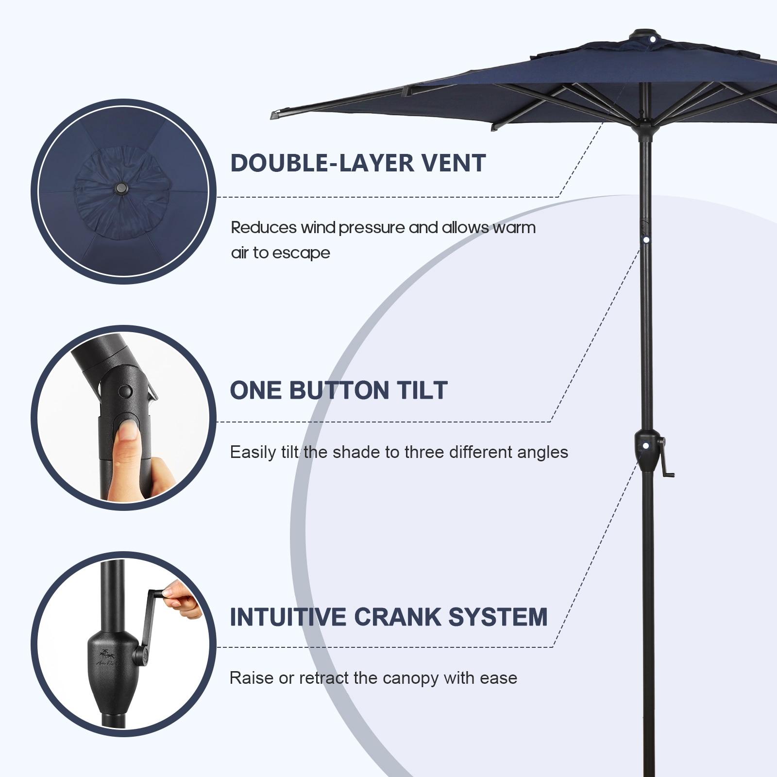 Lyon 7.5 ft Dark Blue Steel Market Patio Umbrella