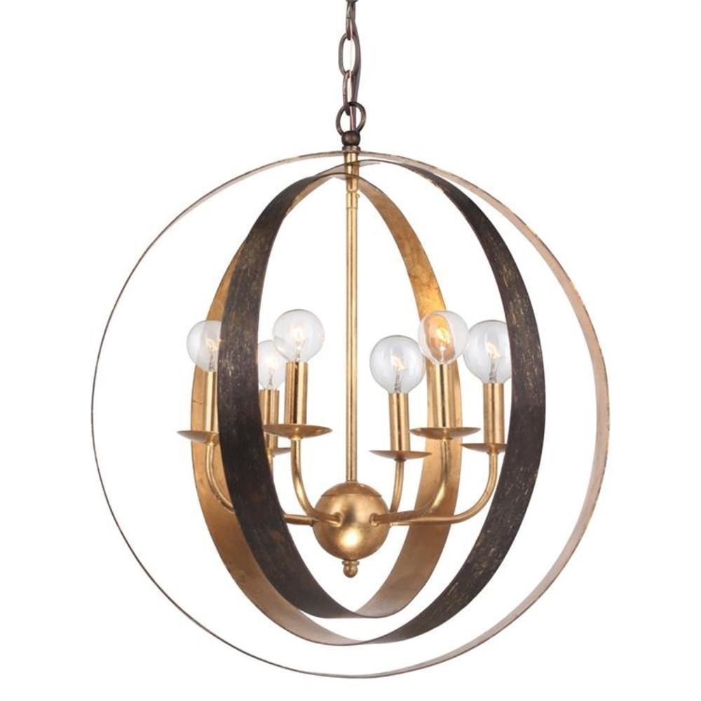 Luna English Bronze & Antique Gold 6-Light Crystal Chandelier