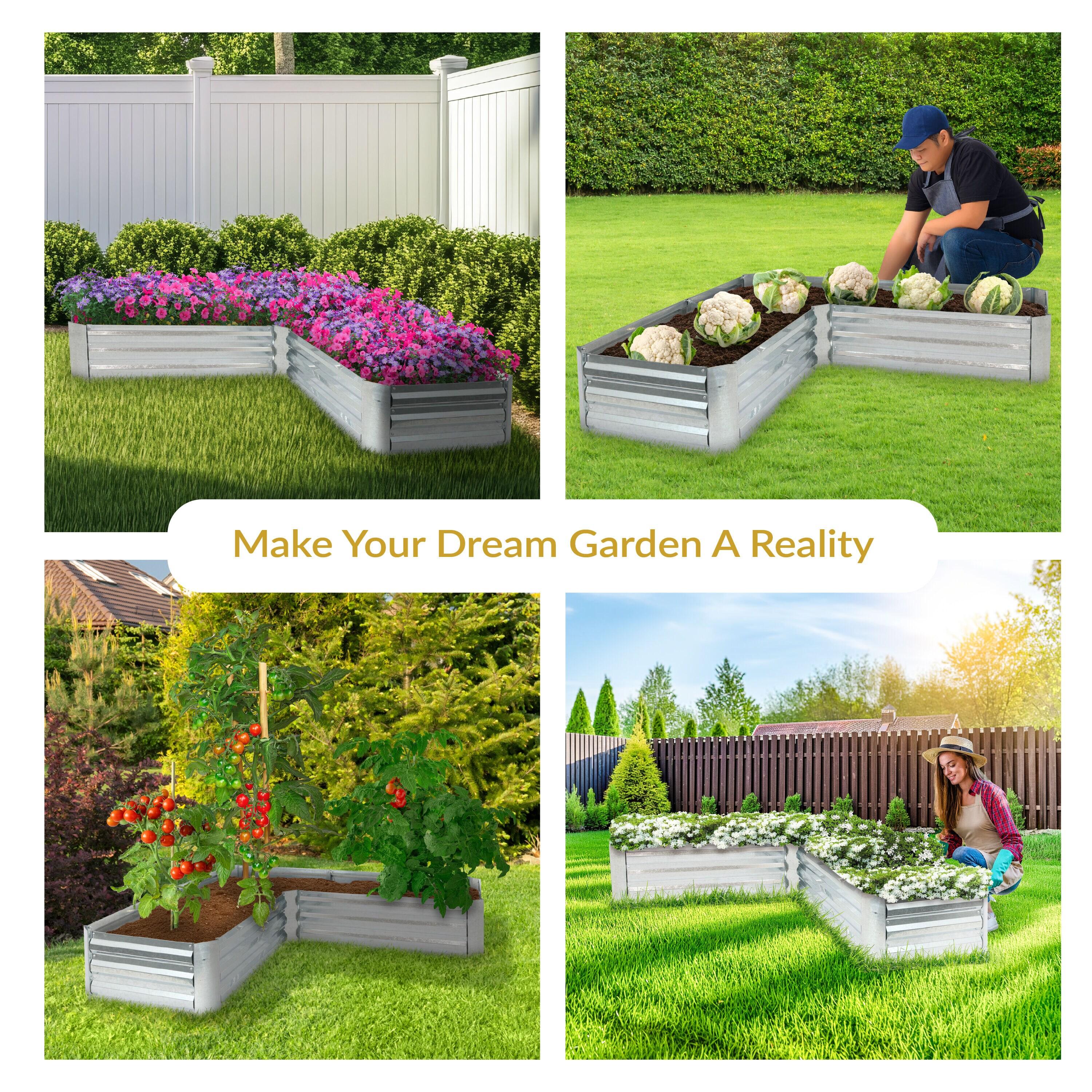 Sunnydaze Outdoor Galvanized Steel L-Shaped Raised Garden Bed for Plants, Vegetables, and Flowers - 59.5" - Silver