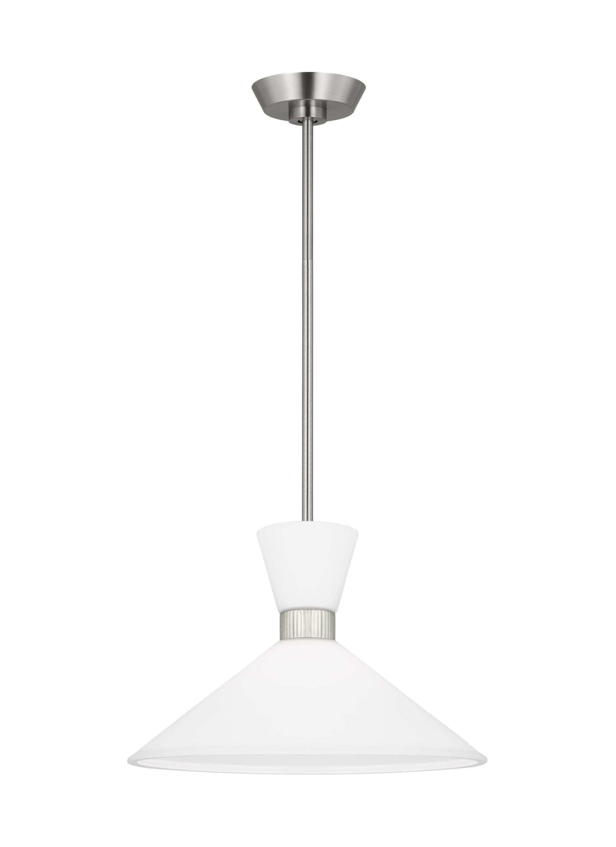 Belcarra Brushed Steel Pendant Light with Etched White Glass Shade
