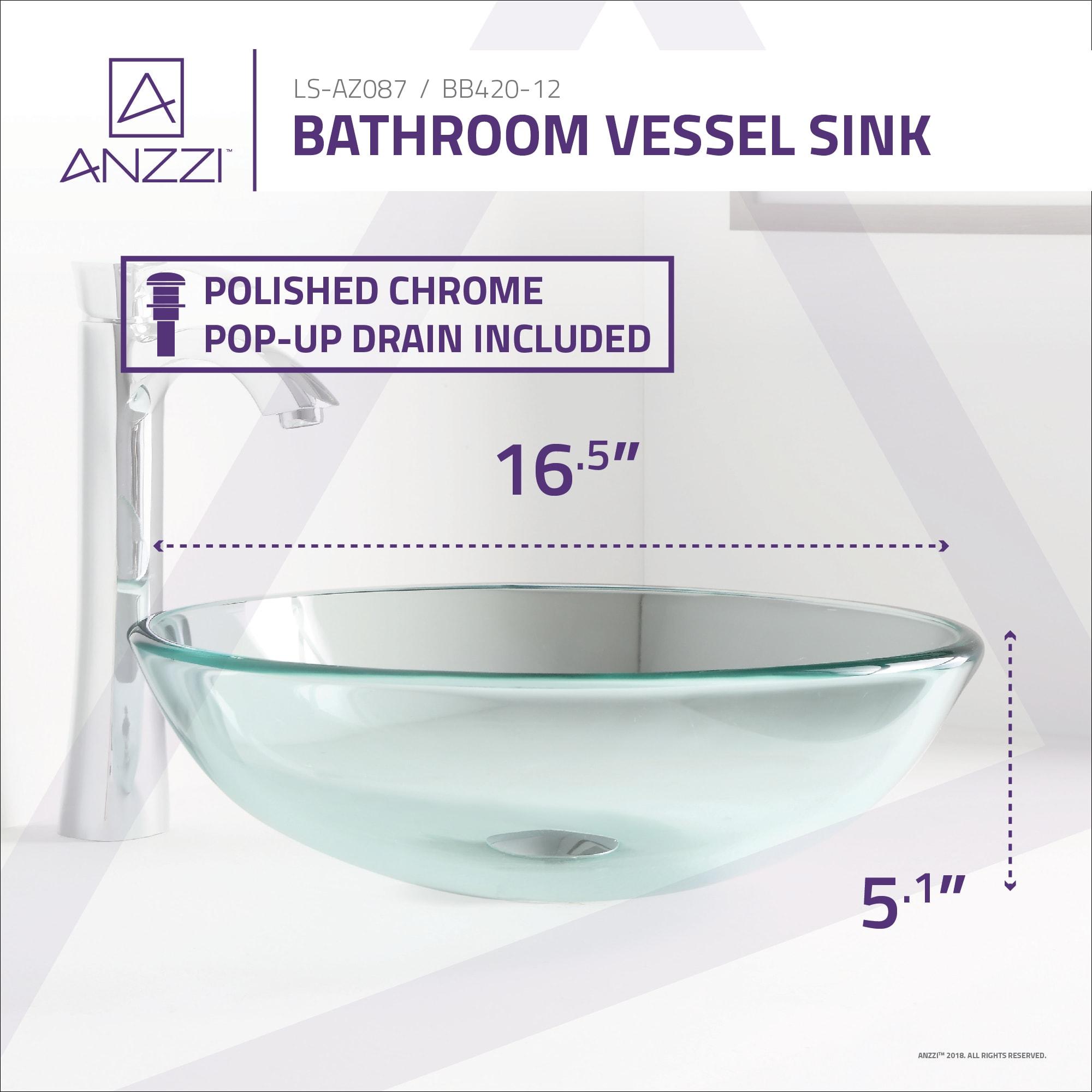 ANZZI Etude 16.5'' Lustrous Clear Tempered Glass Circular Bathroom Sink