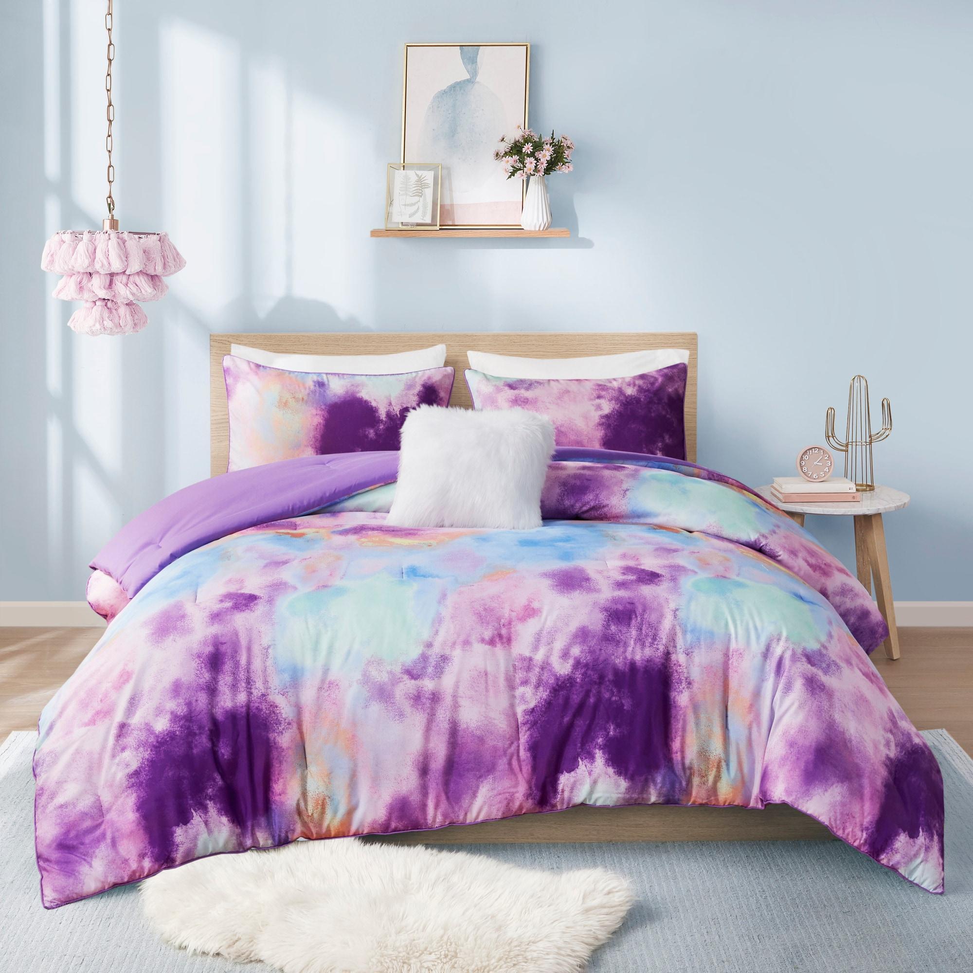 Cassiopeia Watercolor Tie Dye Printed Comforter Set with Throw Pillow