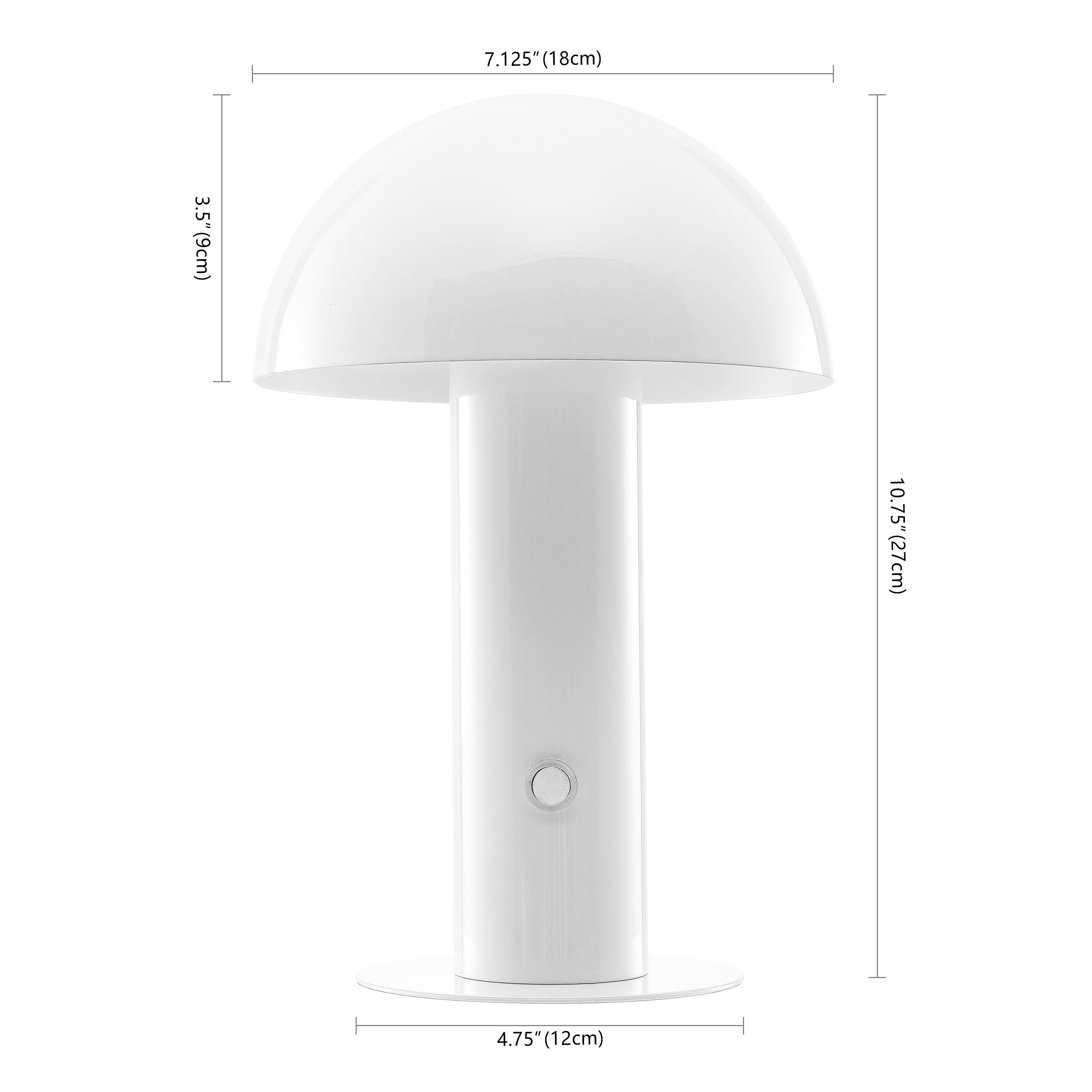 Boletus 10.75" Contemporary Bohemian Rechargeable/Cordless Iron Integrated Portable LED Mushroom Table Lamp, White