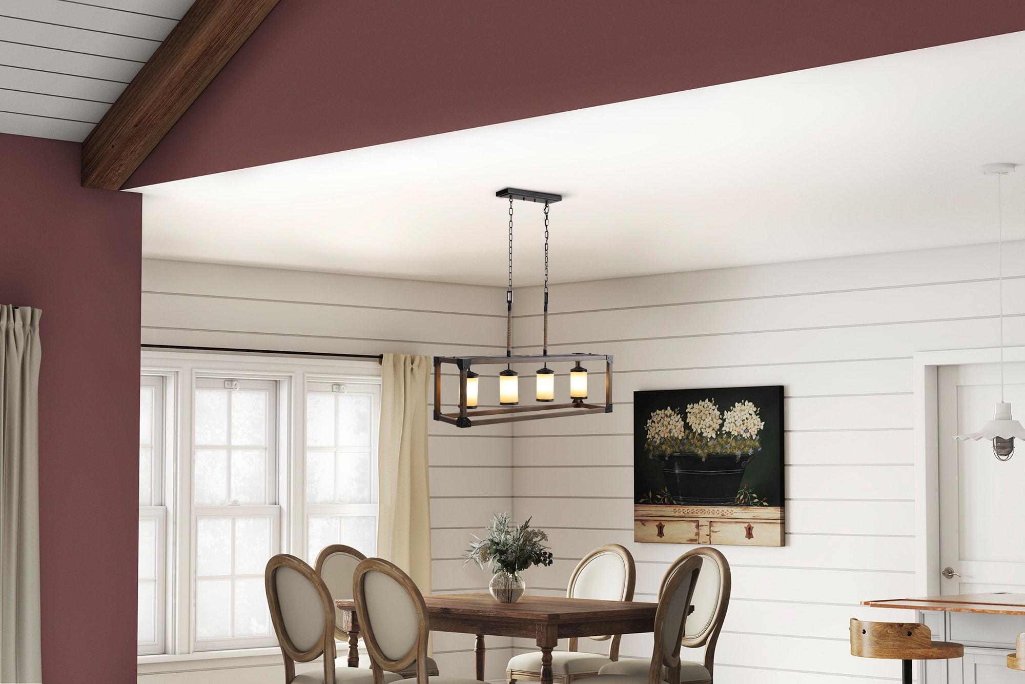 Stardust Finish Four-Light Island Pendant with Creme Parchment Glass