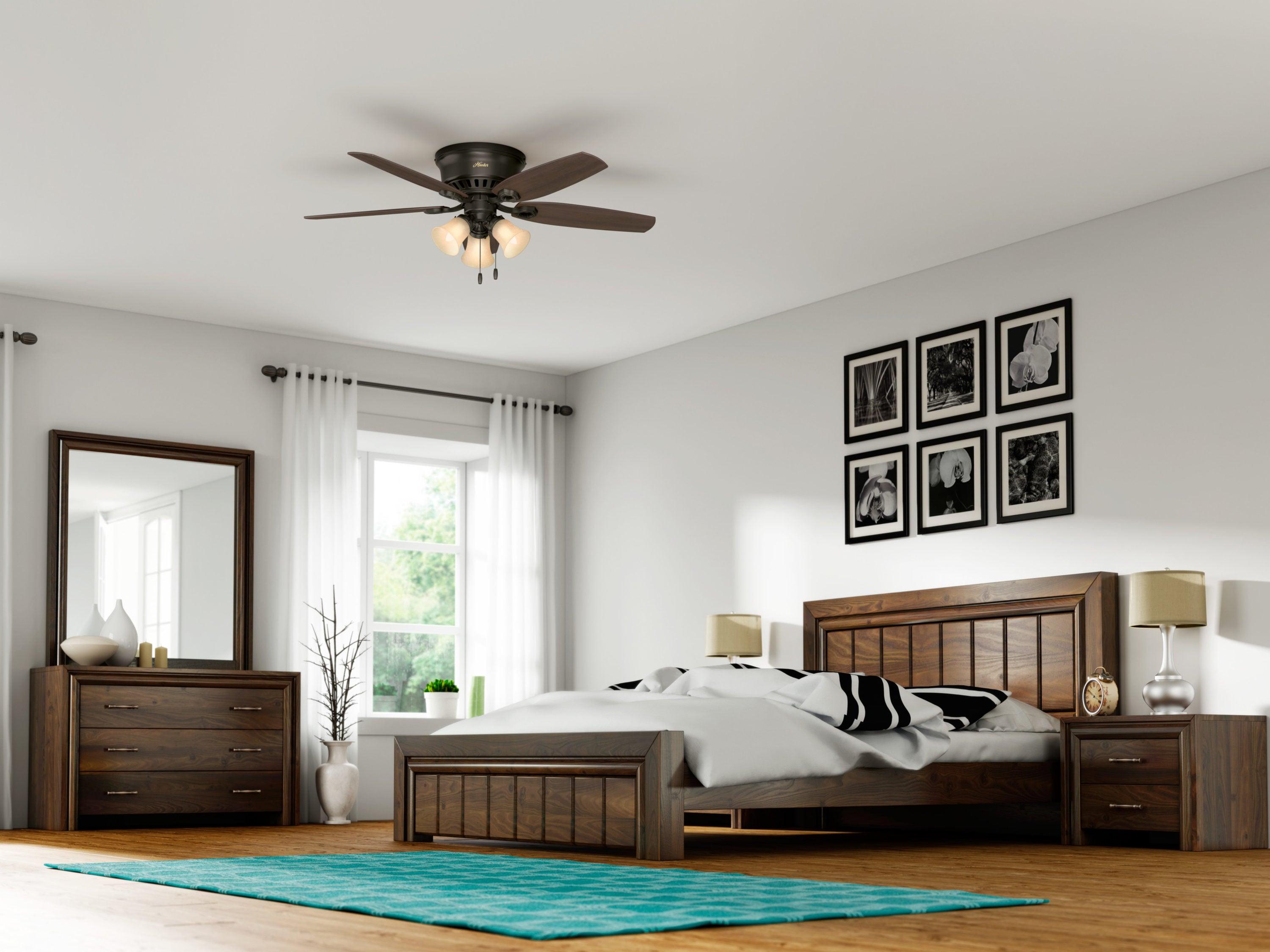 Builder Low Profile 52" 5 - Blade Flush Mount Ceiling Fan with Lights and Pull Chains
